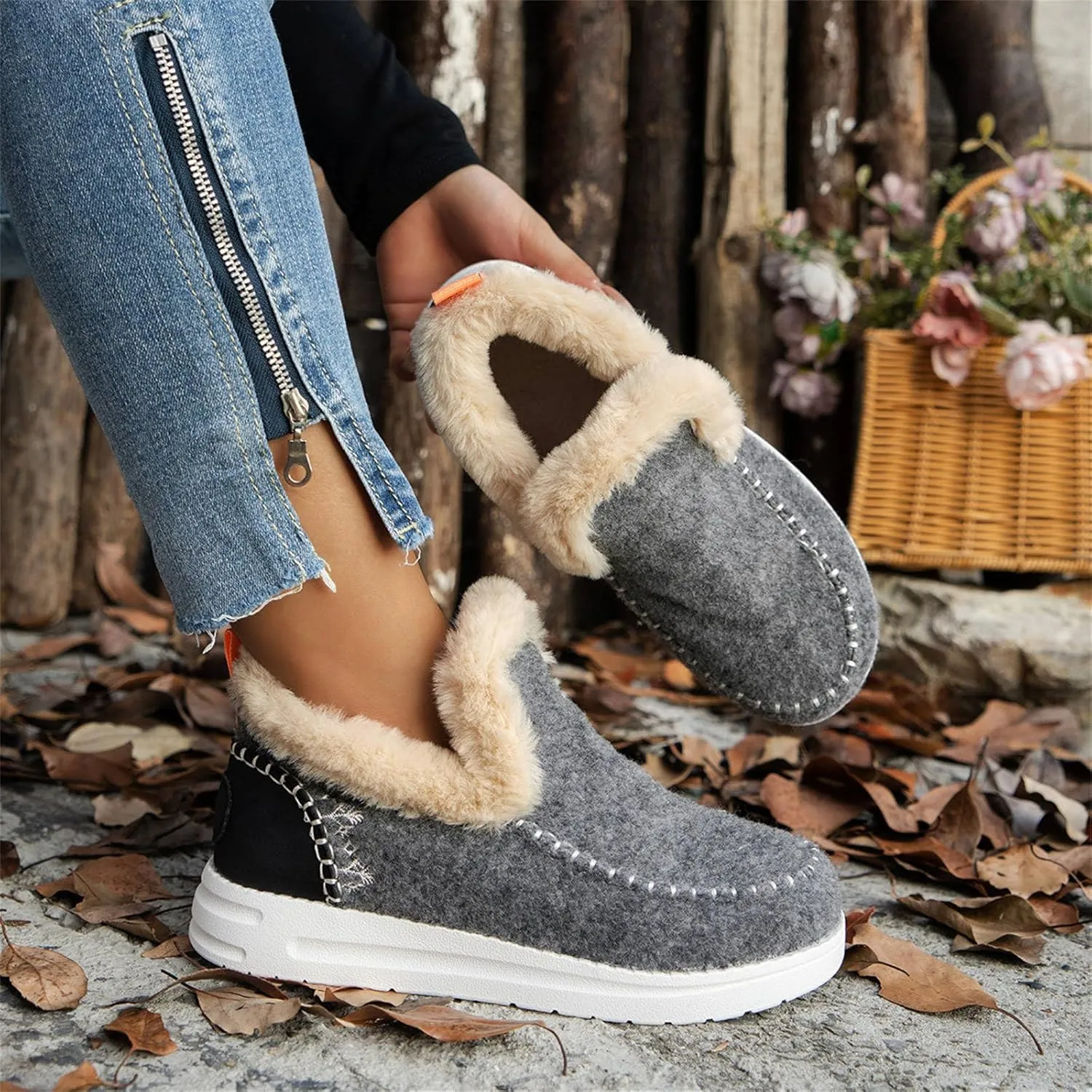 Ladmiple Winter Boots For Women 2024 Dressy Snow Boots Warm Fur Lined Anti-Slip Ankle Booties Slip On Warm Loafers Shoes