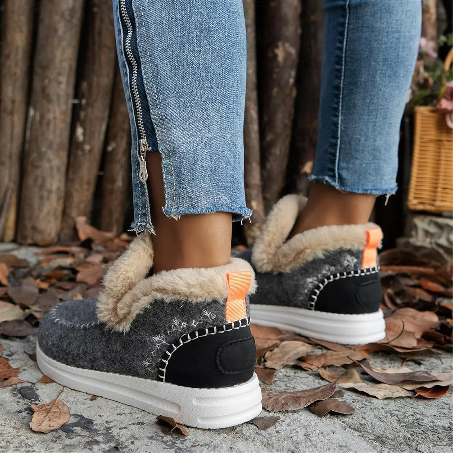 Ladmiple Winter Boots For Women 2024 Dressy Snow Boots Warm Fur Lined Anti-Slip Ankle Booties Slip On Warm Loafers Shoes