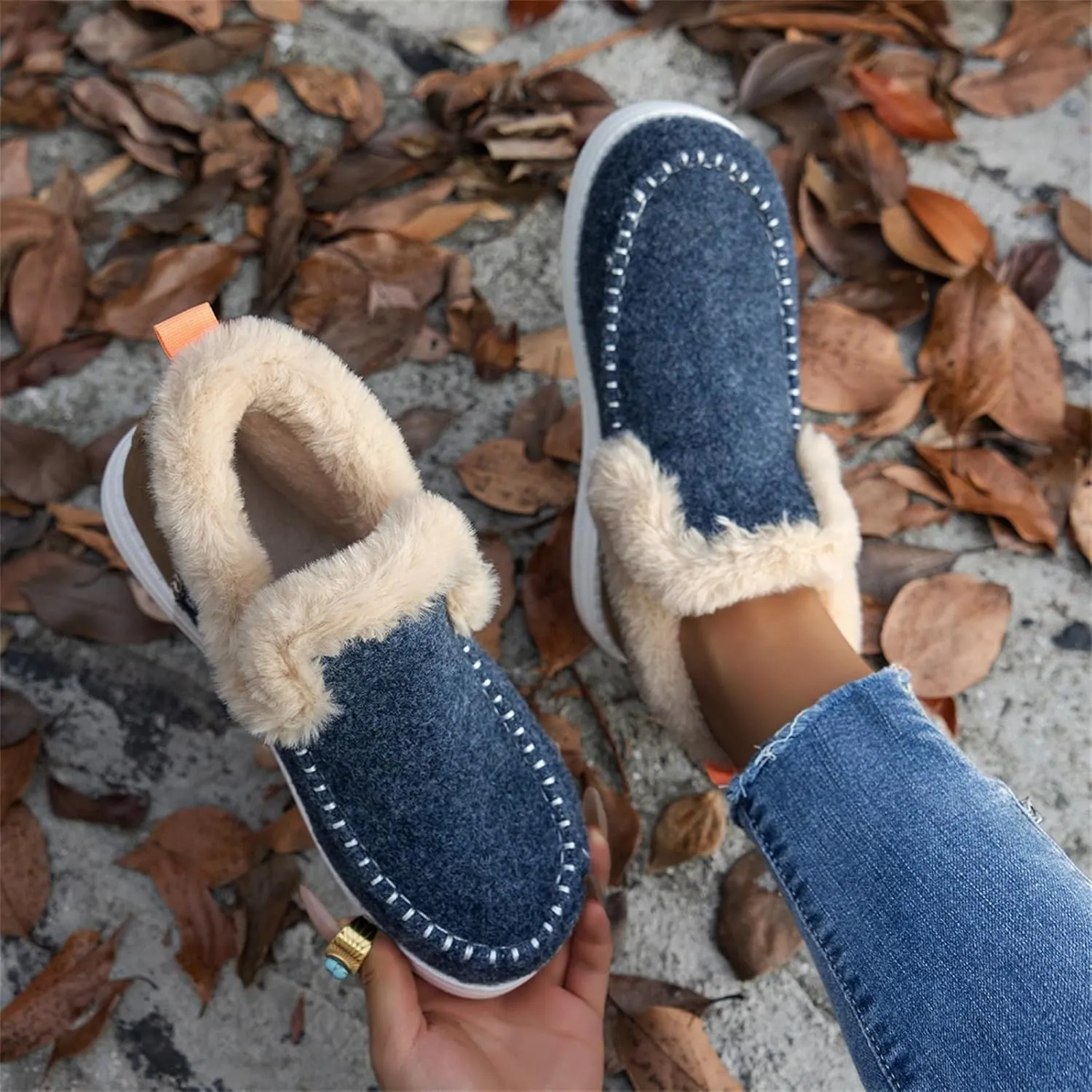 Ladmiple Winter Boots For Women 2024 Dressy Warm Fur Lined Snow Boots Short Ankle Booties Slip On Comfortable Loafers Shoes