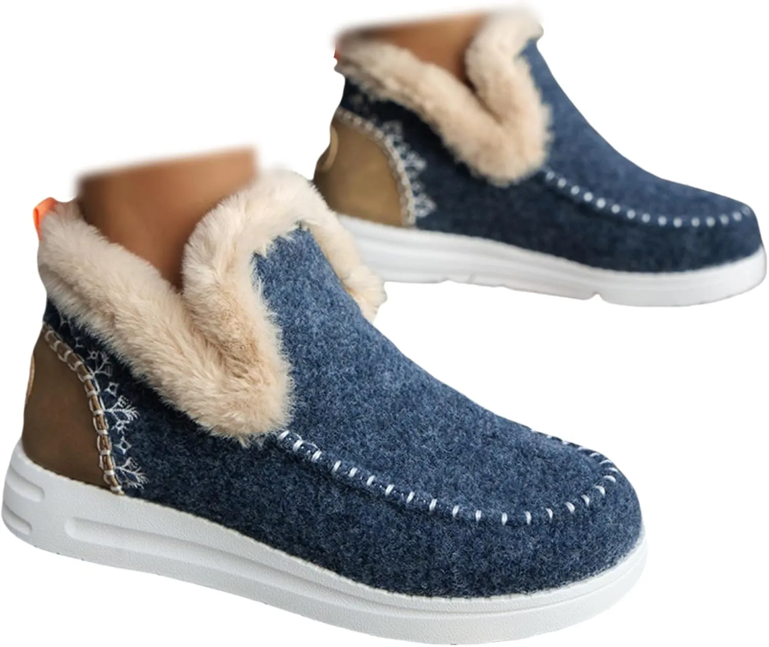 Ladmiple Winter Boots For Women 2024 Dressy Warm Fur Lined Snow Boots Short Ankle Booties Slip On Comfortable Loafers Shoes