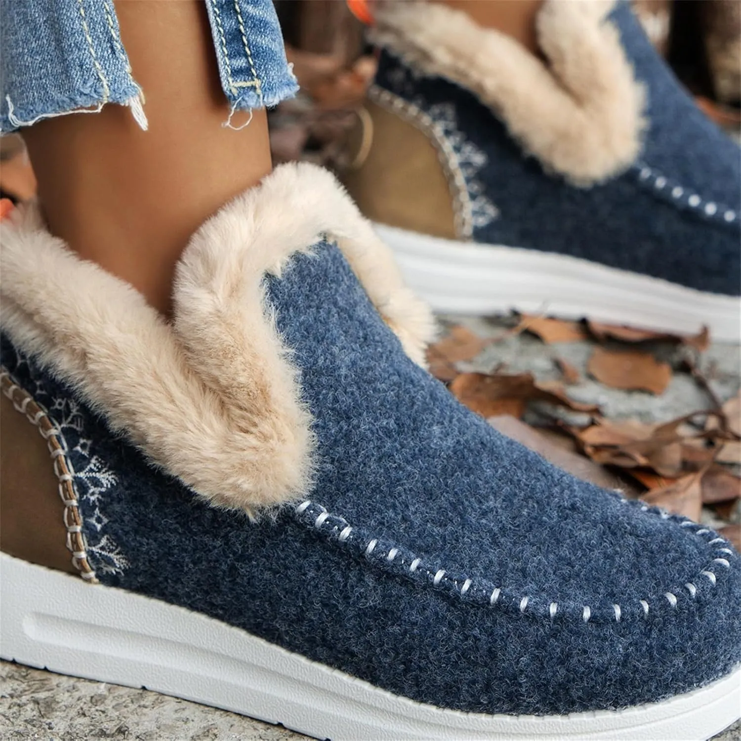 Ladmiple Winter Boots For Women 2024 Dressy Warm Fur Lined Snow Boots Short Ankle Booties Slip On Comfortable Loafers Shoes