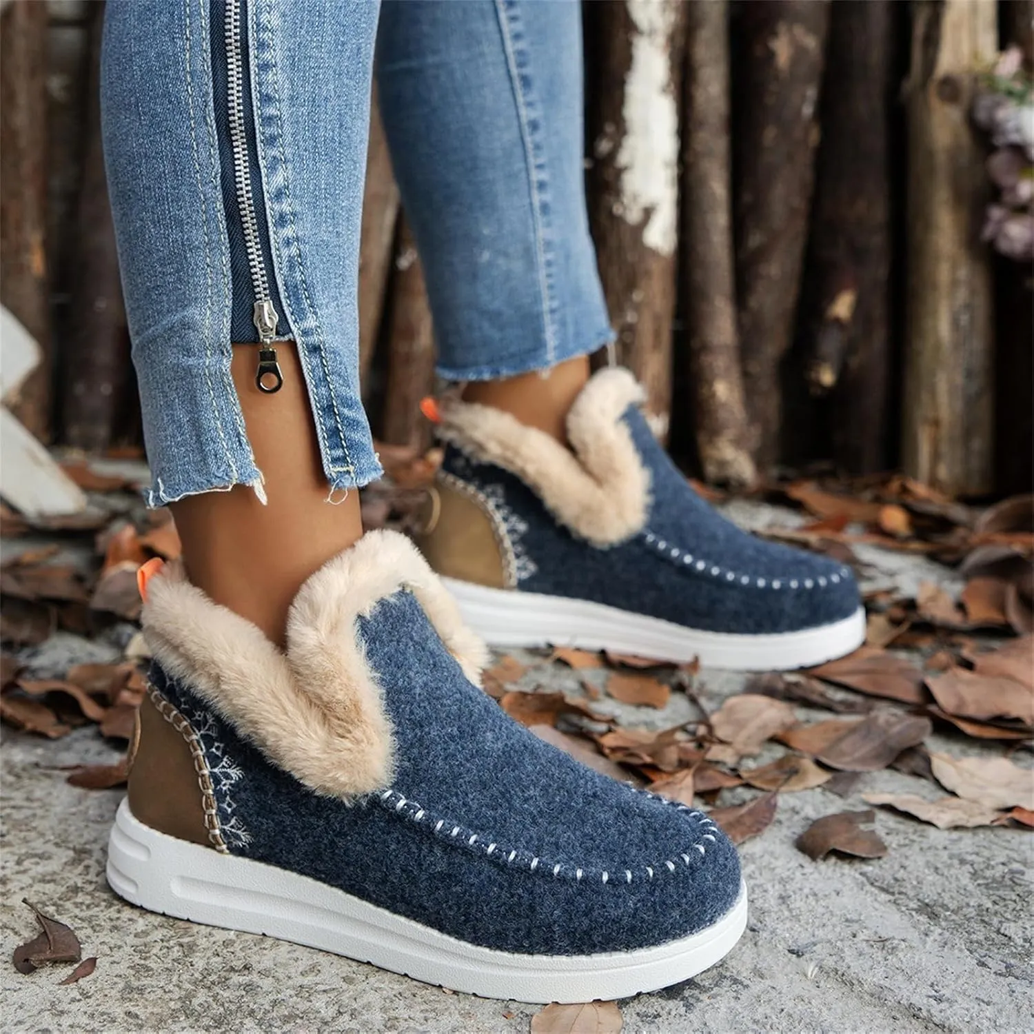 Ladmiple Winter Boots For Women 2024 Dressy Warm Fur Lined Snow Boots Short Ankle Booties Slip On Comfortable Loafers Shoes