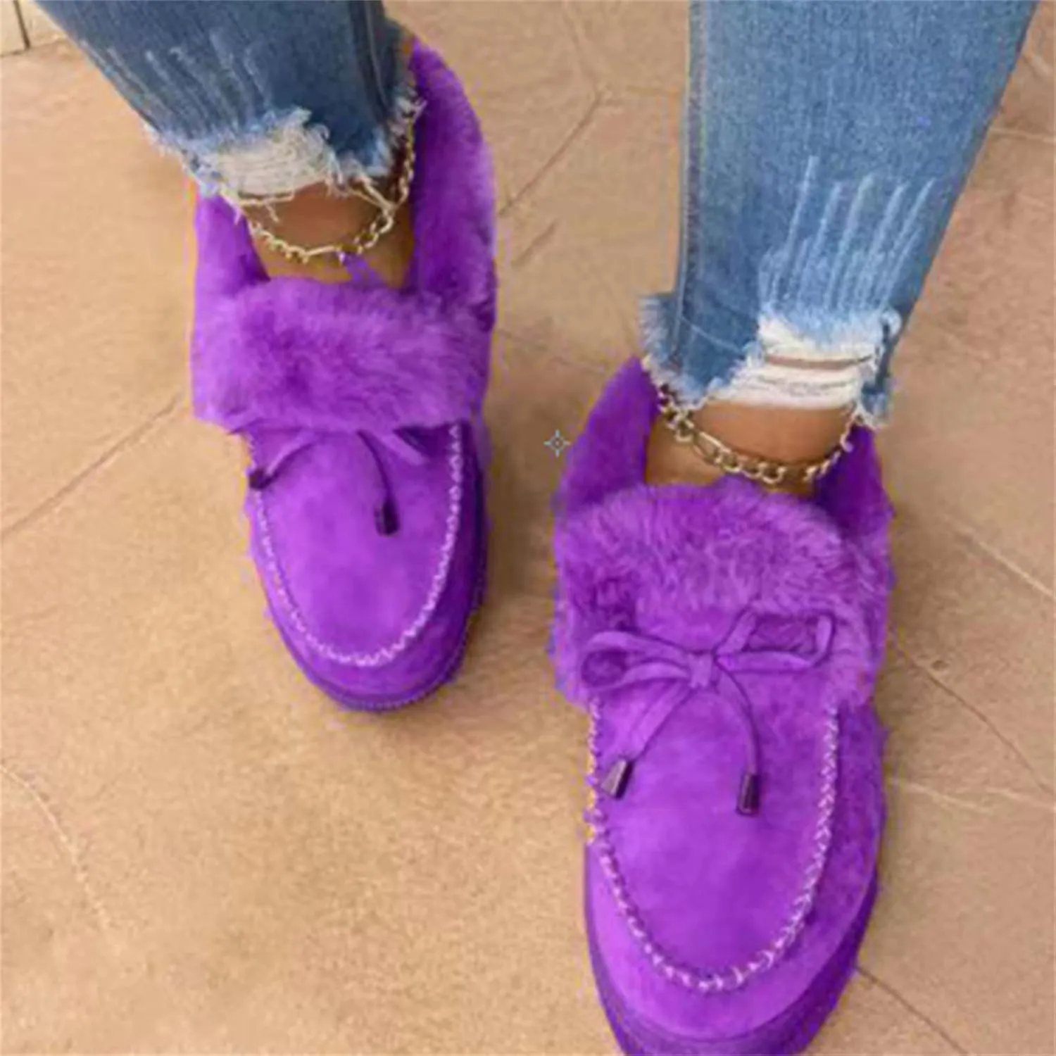 Ladmiple Winter Boots For Women 2024 Fashion Warm Fur Lined Snow Boots Outdoor Short Ankle Booties Slip On Loafers Shoes