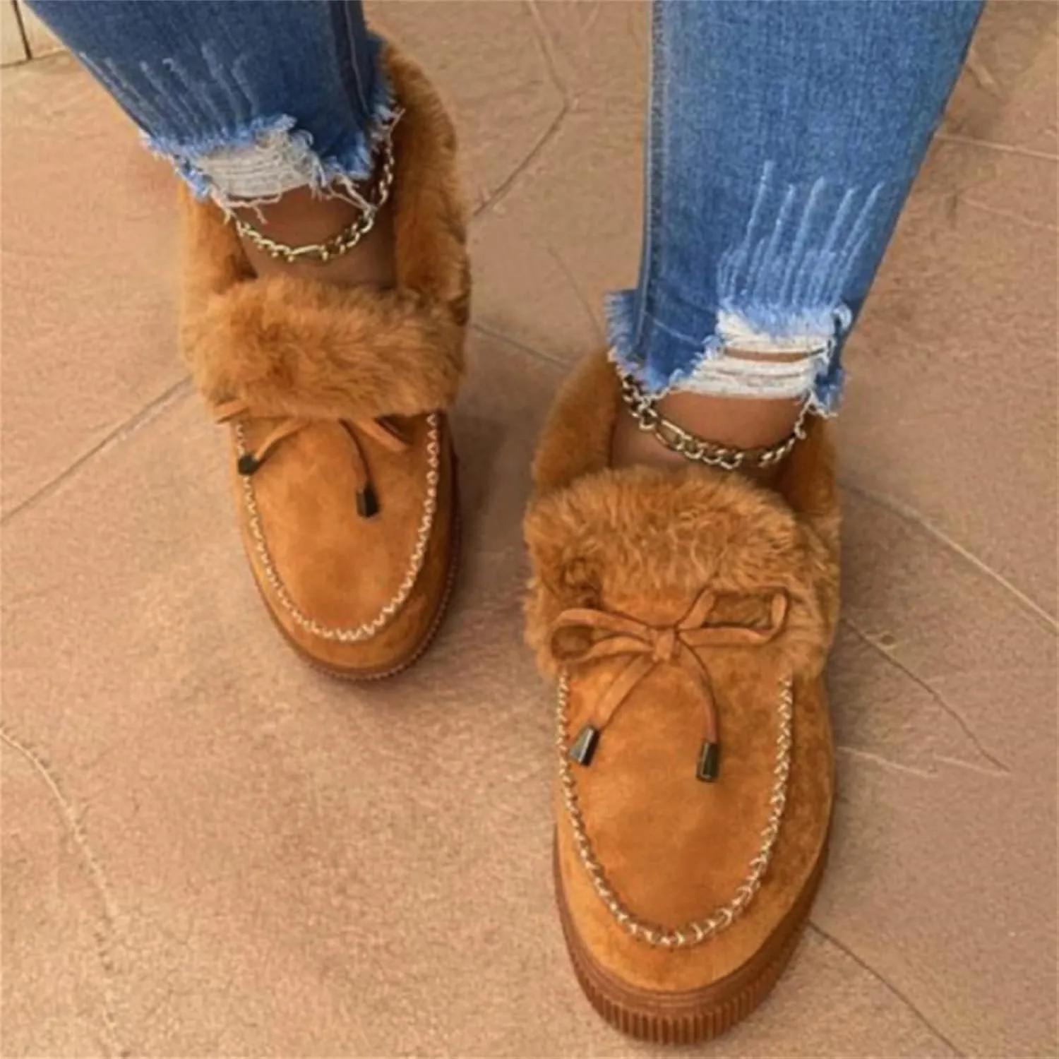 Ladmiple Winter Boots For Women 2024 Snow Warm Booties Fur Lined Outdoor Slip On Ankle Booties Comfortable Warm Shoes