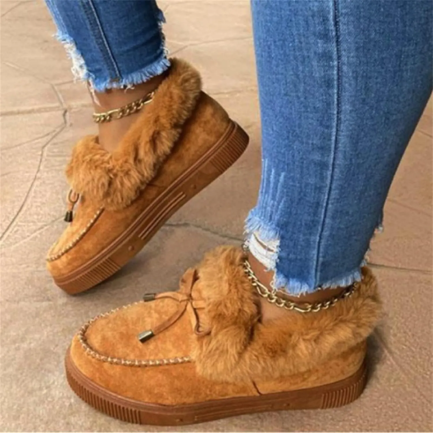Ladmiple Winter Boots For Women 2024 Snow Warm Booties Fur Lined Outdoor Slip On Ankle Booties Comfortable Warm Shoes