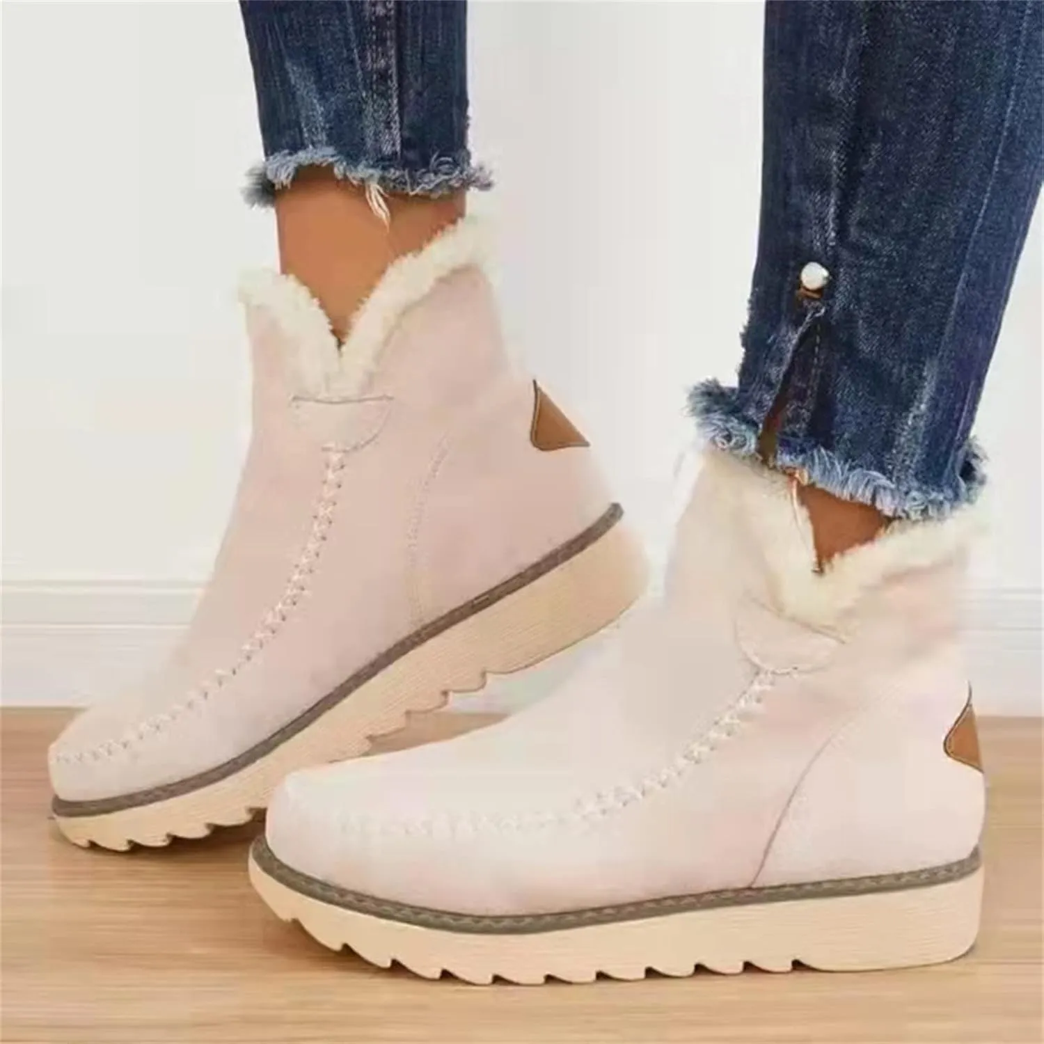 Ladmiple Winter Boots For Women Cute Casual Slip-on Warm Loafers Shoes Fur-Lined Comfort Lightweight Snow Ankle Boots