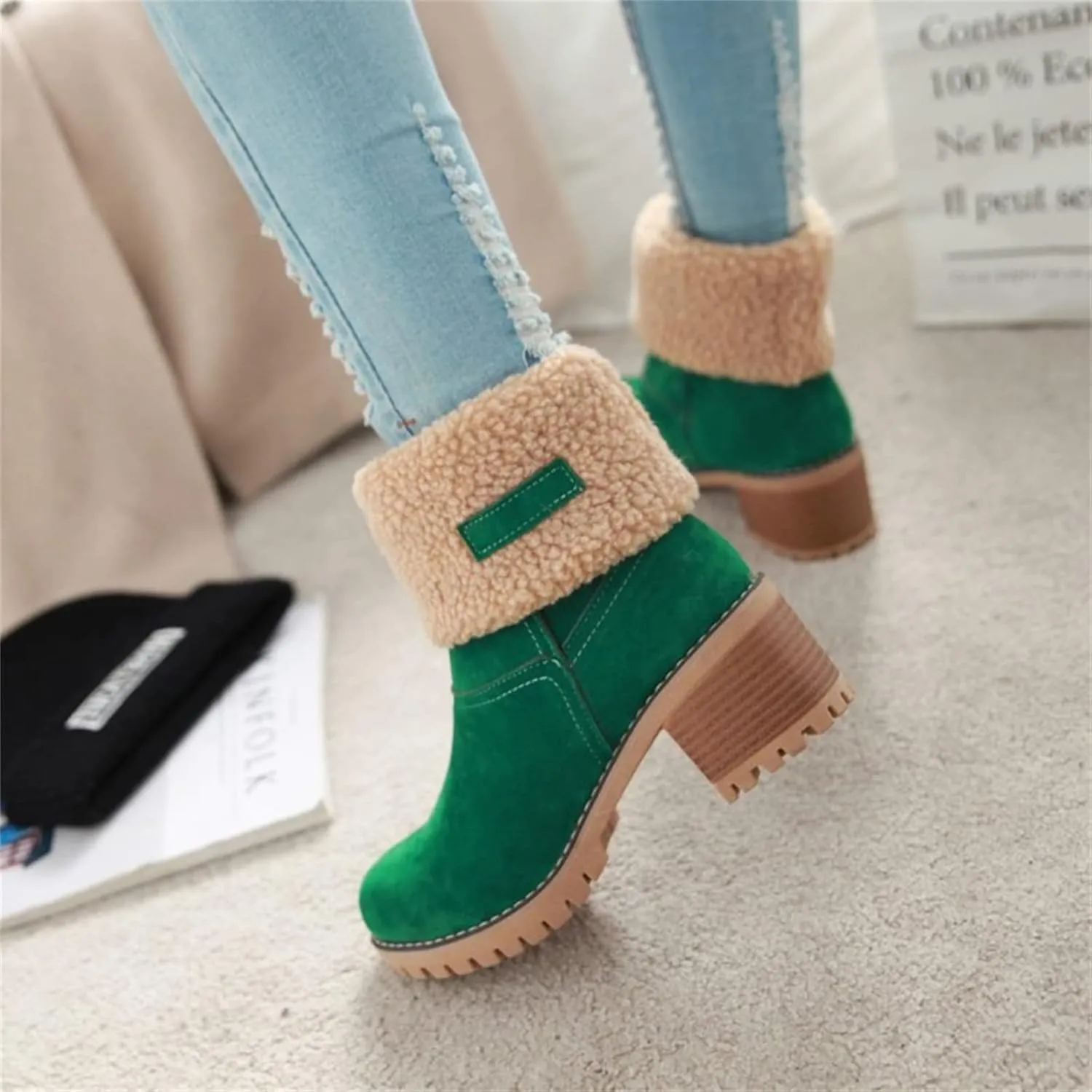 Ladmiple Winter Boots For Women Fashion Snow Boots Warm Fur Lined Ankle Booties Slip on Outdoor Walking Mid Calf Boots 2024