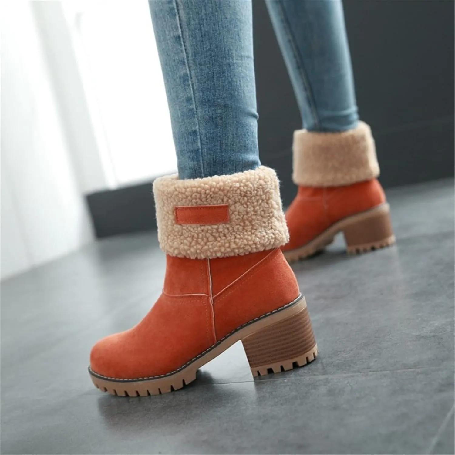Ladmiple Winter Boots For Women Fashion Snow Boots Warm Fur Lined Ankle Booties Slip on Outdoor Walking Mid Calf Boots 2024