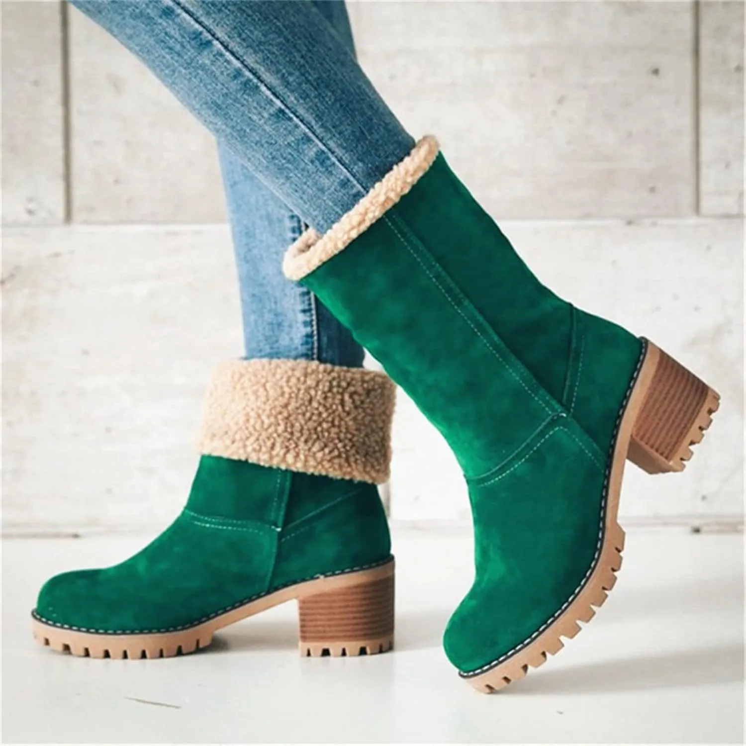 Ladmiple Winter Boots For Women Fashion Snow Boots Warm Fur Lined Ankle Booties Slip on Outdoor Walking Mid Calf Boots 2024