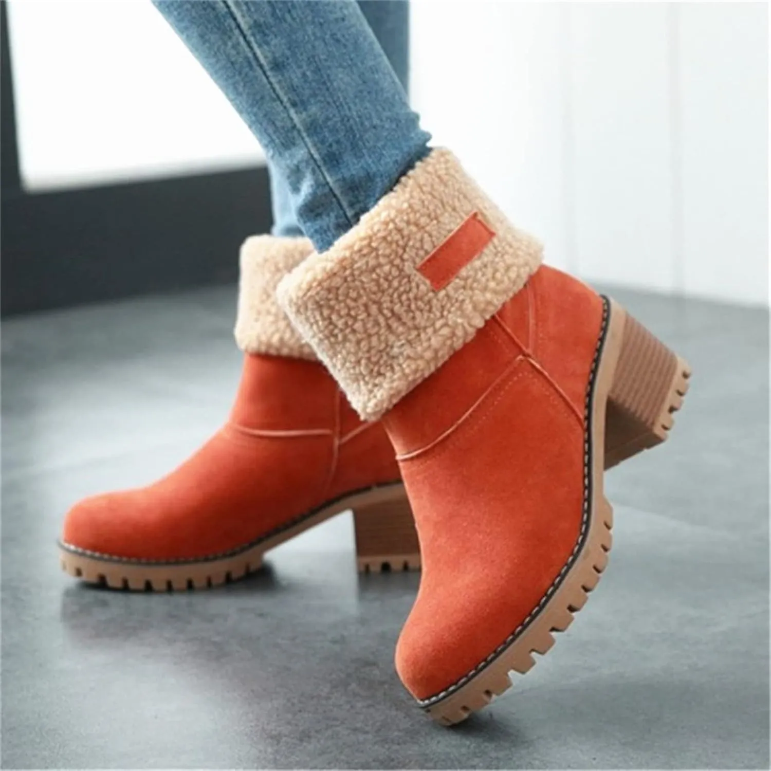 Ladmiple Winter Boots For Women Fashion Snow Boots Warm Fur Lined Ankle Booties Slip on Outdoor Walking Mid Calf Boots 2024