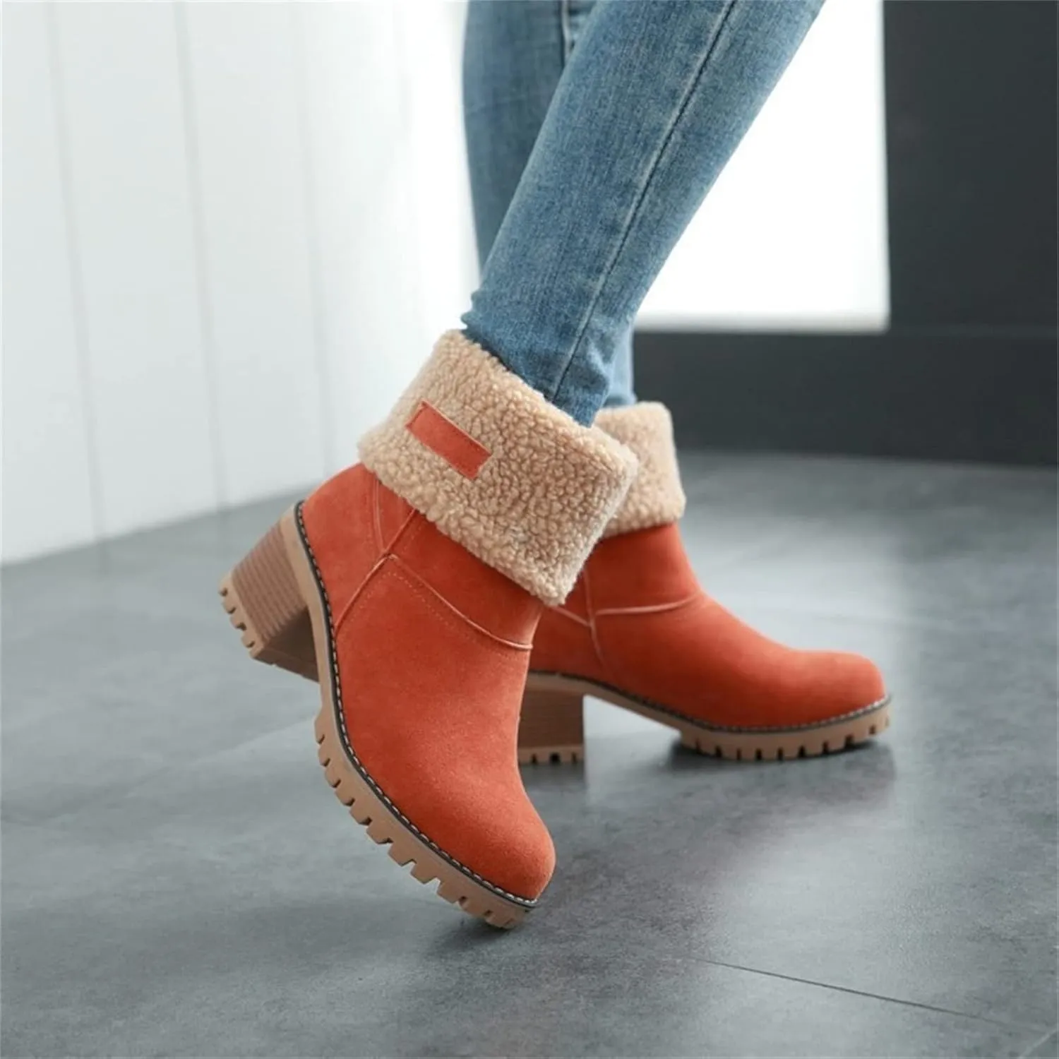 Ladmiple Winter Boots For Women Fashion Snow Boots Warm Fur Lined Ankle Booties Slip on Outdoor Walking Mid Calf Boots 2024