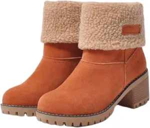 Ladmiple Winter Boots For Women Fashion Snow Boots Warm Fur Lined Ankle Booties Slip on Outdoor Walking Mid Calf Boots 2024