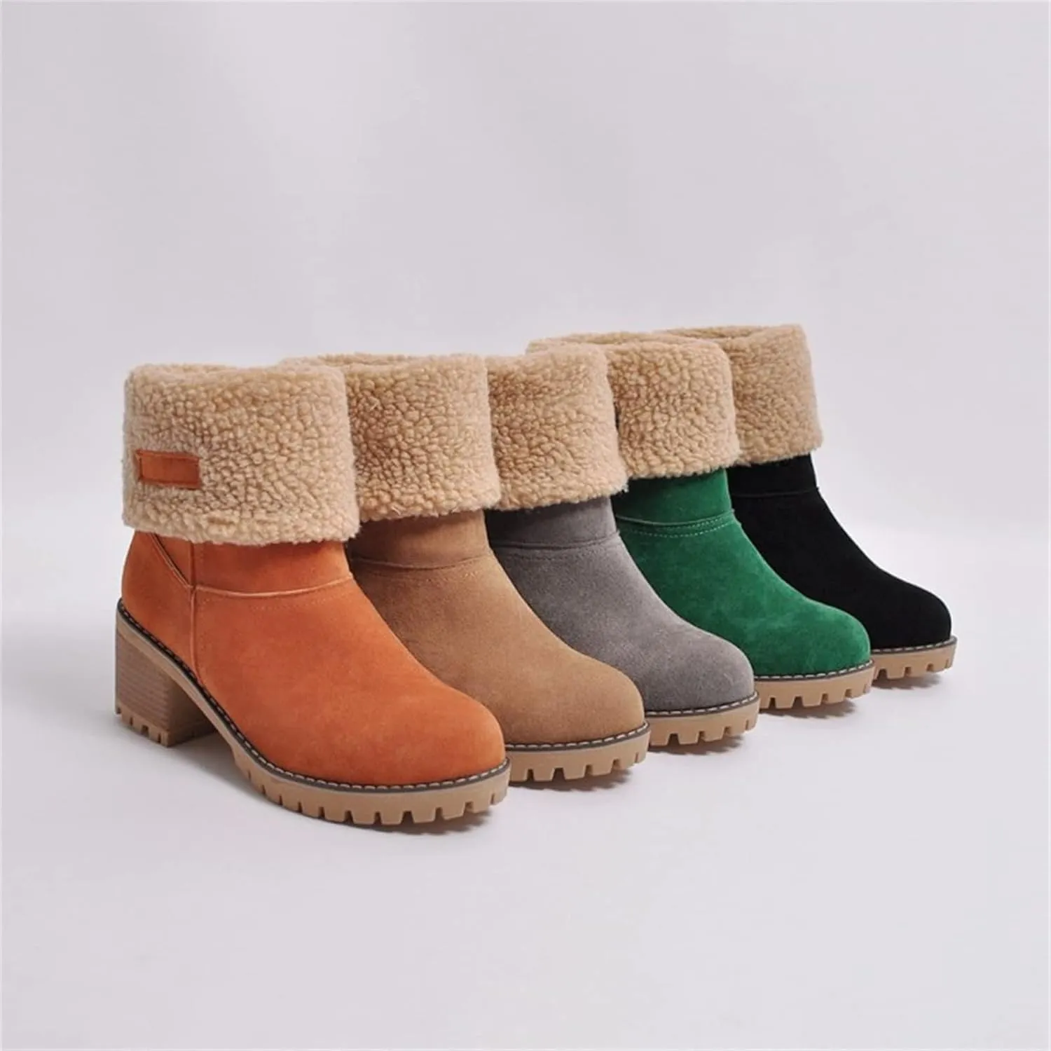 Ladmiple Winter Boots For Women Fashion Snow Boots Warm Fur Lined Ankle Booties Slip on Outdoor Walking Mid Calf Boots 2024