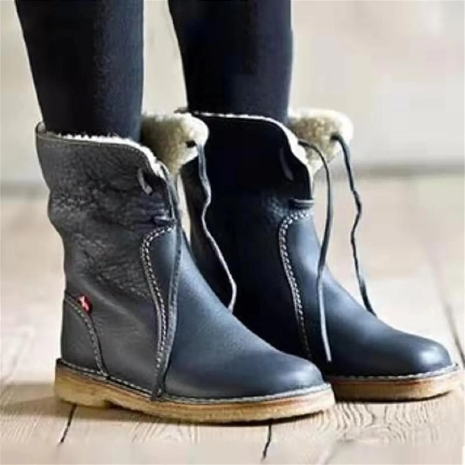 Ladmiple Winter Boots For Women Fashion Soft Comfortable Faux Fur Mid Calf Snow Boots Insulated Outdoor Warm Ankle Booties
