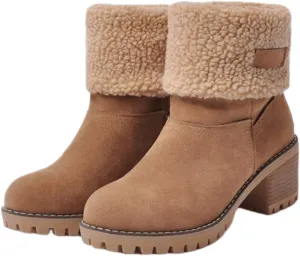Ladmiple Winter Boots For Women Fashion Warm Faux Fur Lined Mid Calf Snow Boots Comfortable Walking Slip On Ankle Booties