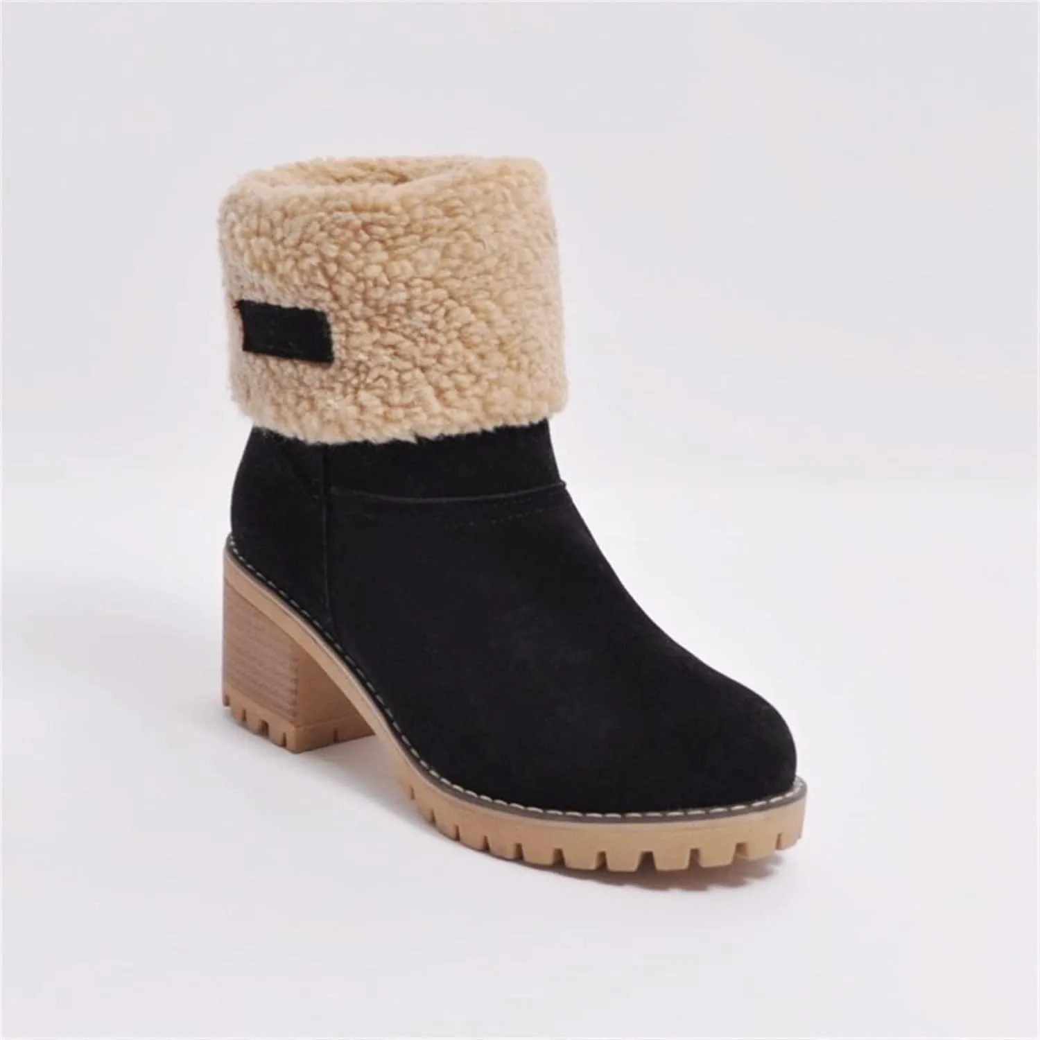 Ladmiple Winter Boots For Women Tall Mid Calf Snow Boots Warm Fur Lined Anti-Slip Outdoor Slip On Comfortable Warm Shoes