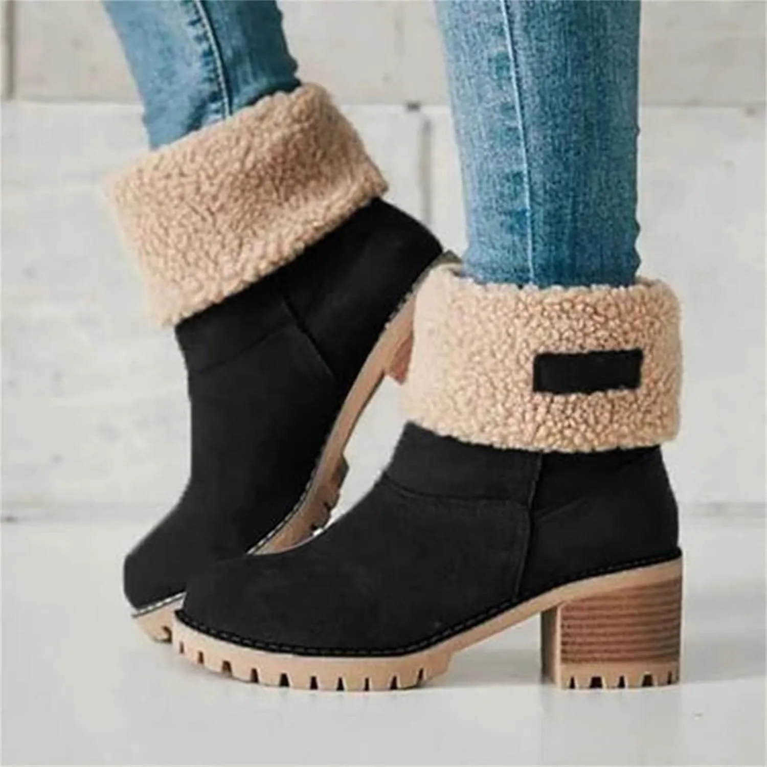 Ladmiple Winter Boots For Women Tall Mid Calf Snow Boots Warm Fur Lined Anti-Slip Outdoor Slip On Comfortable Warm Shoes