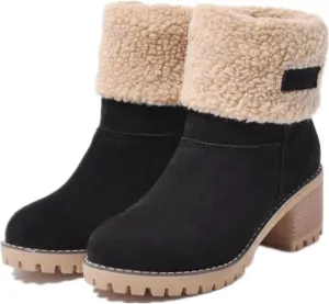 Ladmiple Winter Boots For Women Tall Mid Calf Snow Boots Warm Fur Lined Anti-Slip Outdoor Slip On Comfortable Warm Shoes