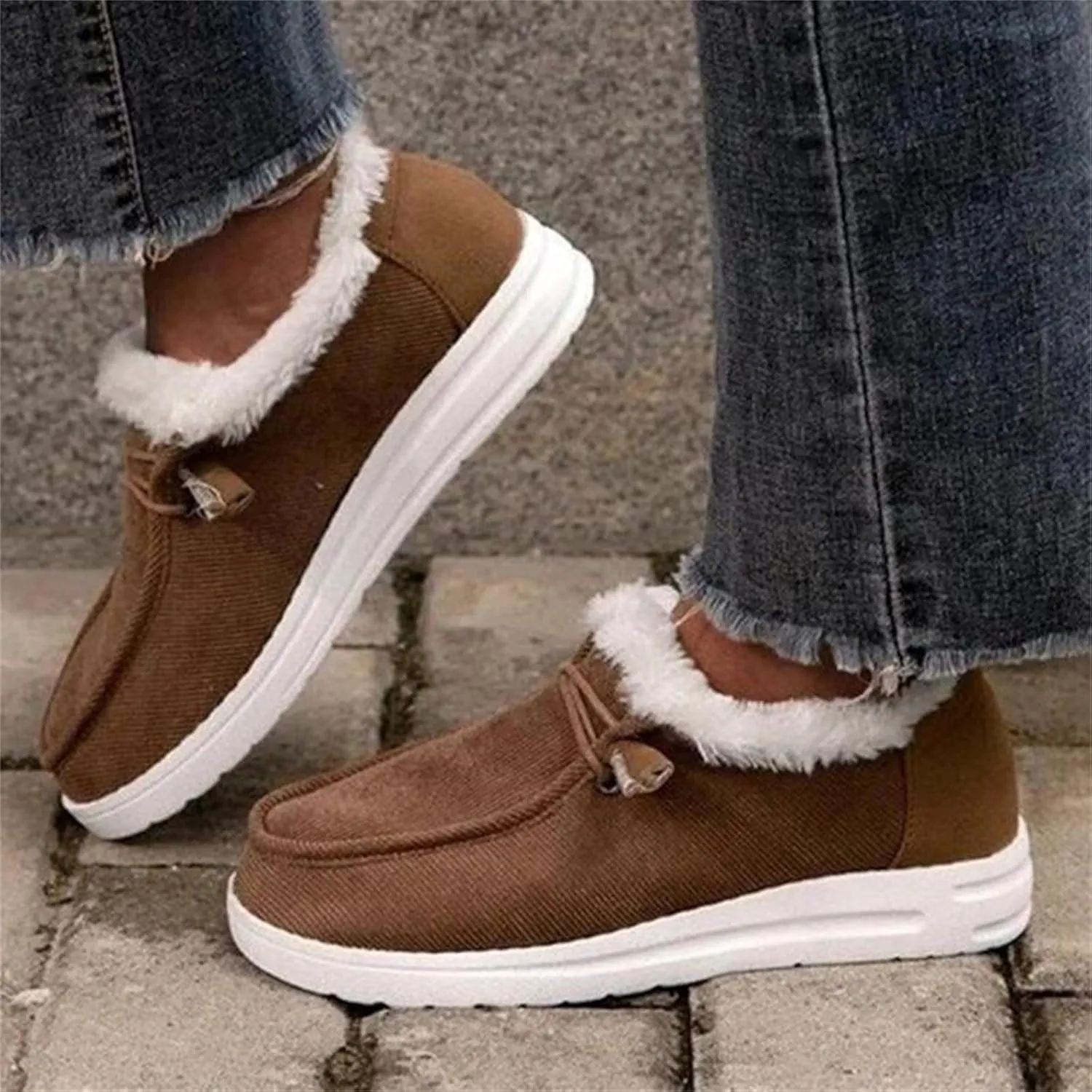 Ladmiple Winter Boots For Women Warm Snow Boots Fur Lined Anti-Slip Outdoor Slip On Ankle Booties Comfortable Loafers