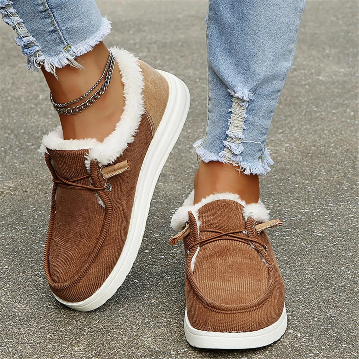 Ladmiple Winter Boots For Women Warm Snow Boots Fur Lined Anti-Slip Outdoor Slip On Ankle Booties Comfortable Loafers