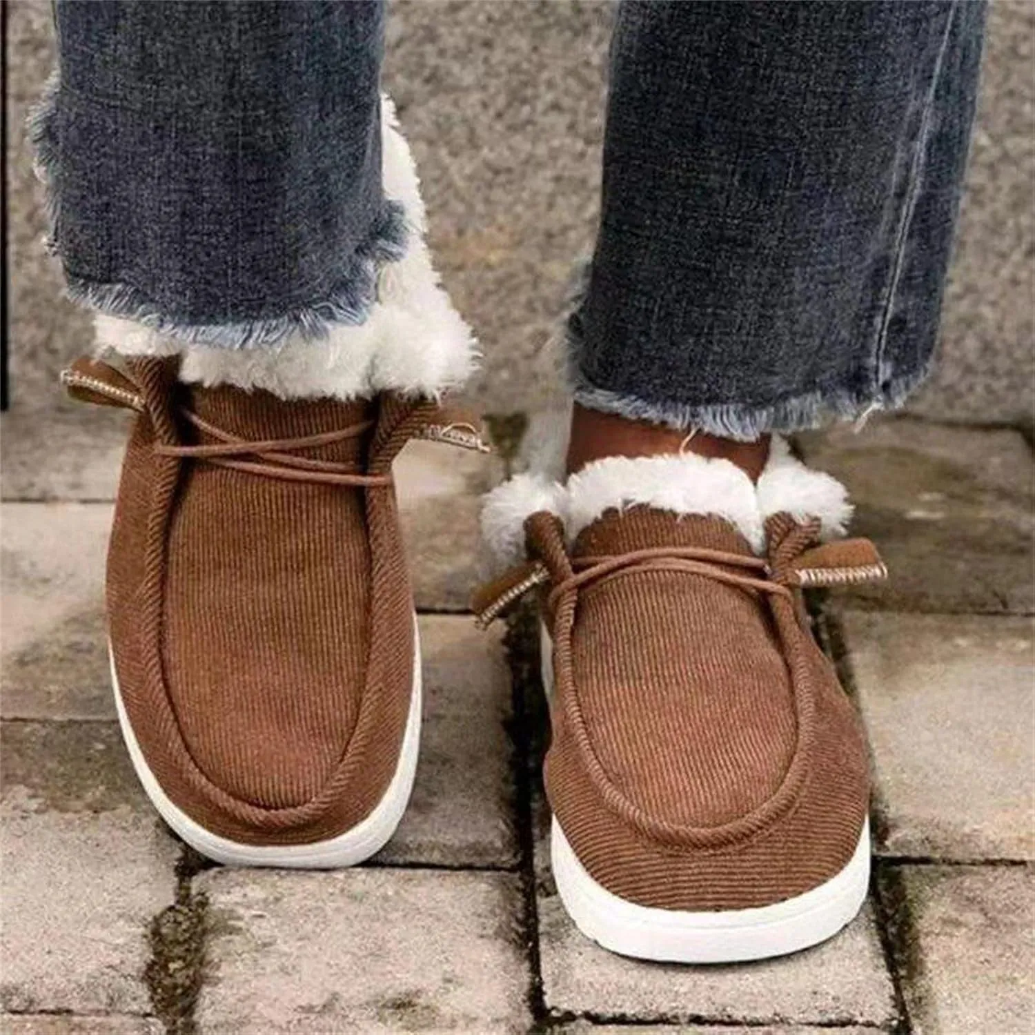 Ladmiple Winter Boots For Women Warm Snow Boots Fur Lined Anti-Slip Outdoor Slip On Ankle Booties Comfortable Loafers