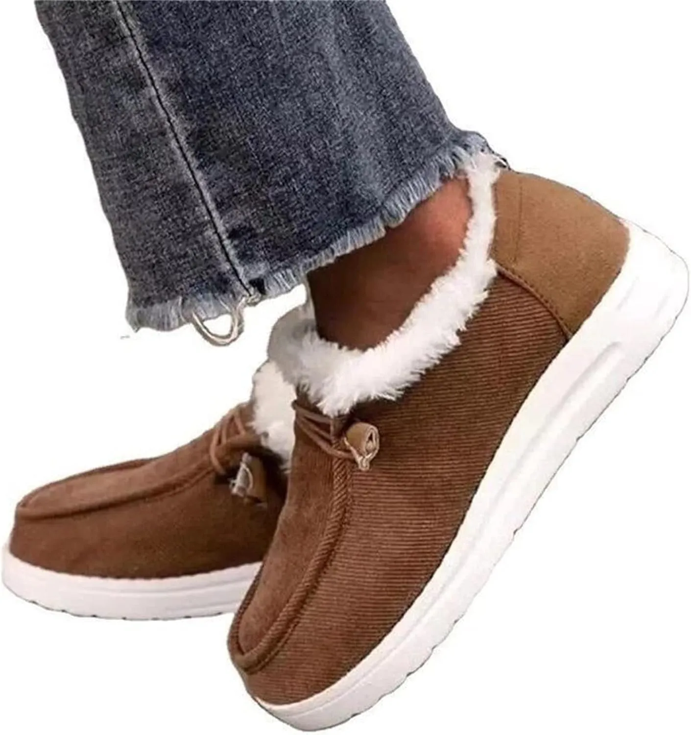 Ladmiple Winter Boots For Women Warm Snow Boots Fur Lined Anti-Slip Outdoor Slip On Ankle Booties Comfortable Loafers