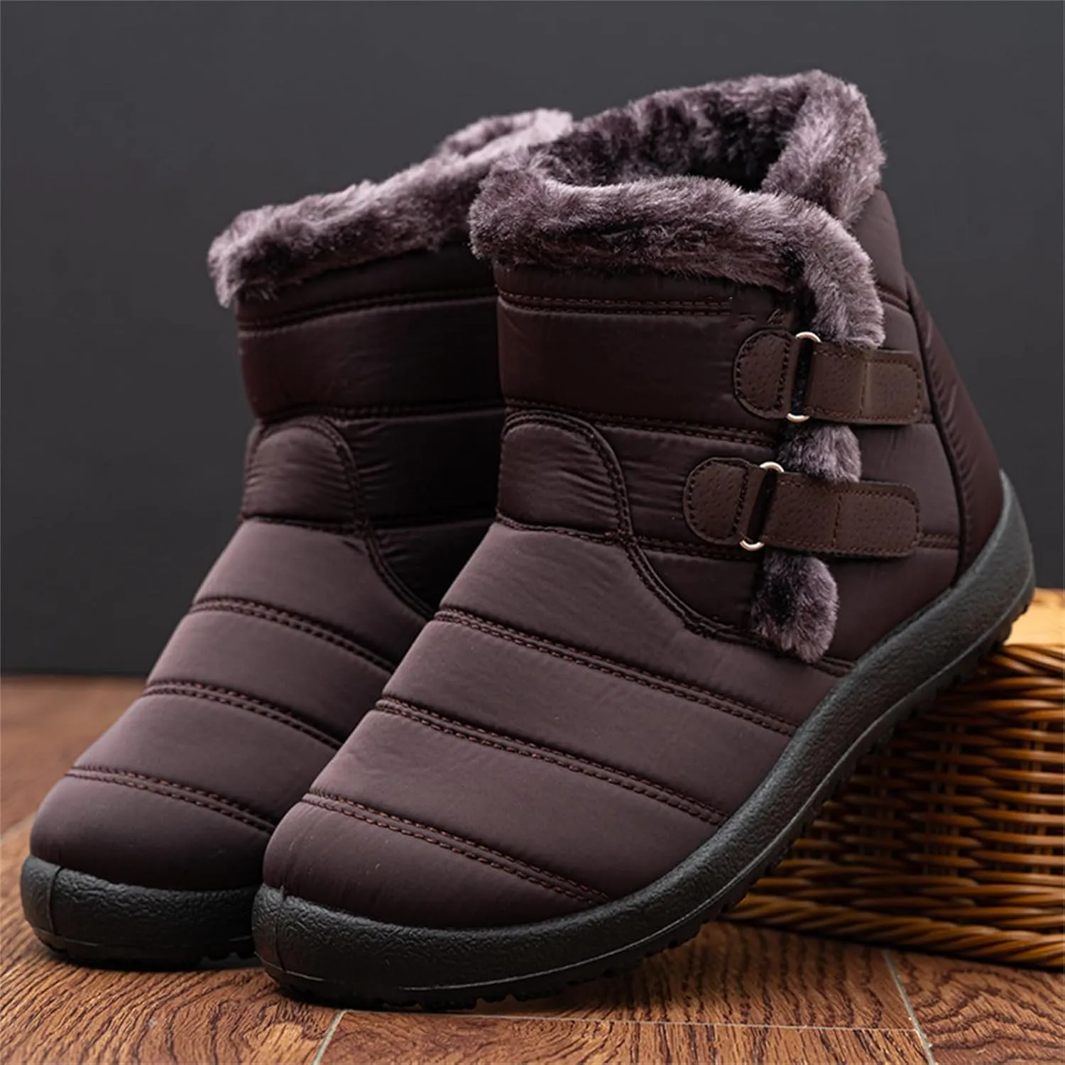 Ladmiple Winter Boots For Women Waterproof Snow Non Slip Warm Ankle Booties Comfortable Slip On Fur Lined Outdoor Shoes