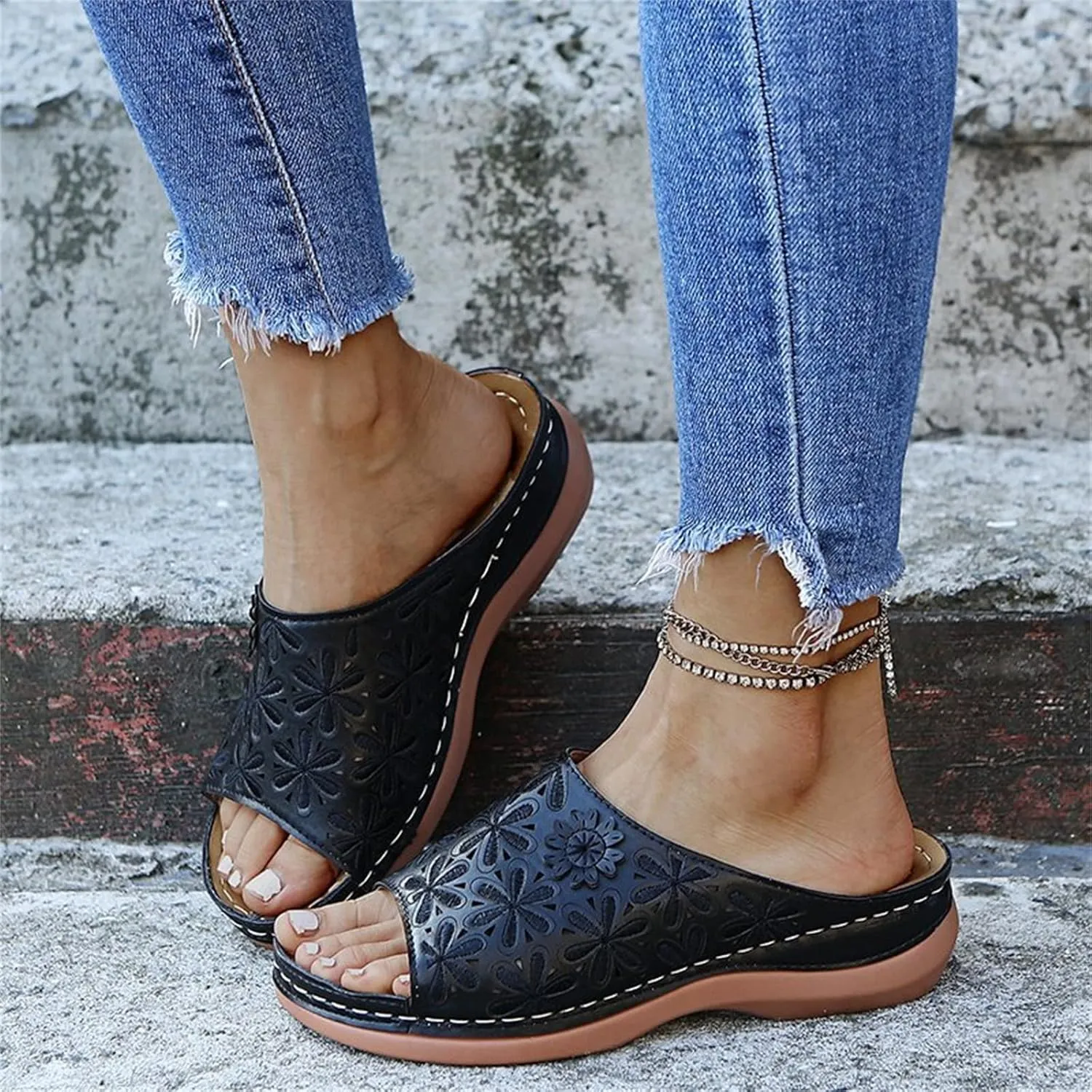 Lausiuoe Orthopedic Sandals For Women Elegant Comfortable Walking Arch Support Dressy Summer Orthotic Slides Flip Flops