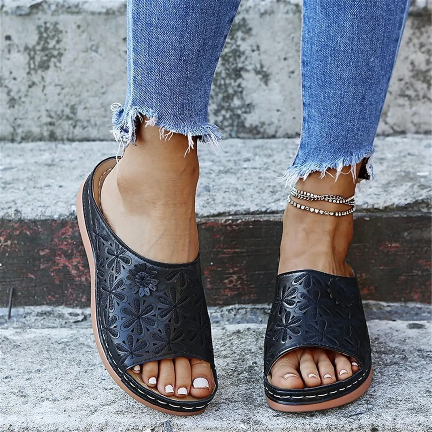 Lausiuoe Orthopedic Sandals For Women Elegant Comfortable Walking Arch Support Dressy Summer Orthotic Slides Flip Flops