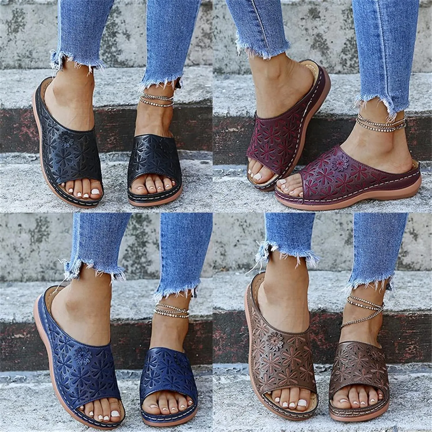 Lausiuoe Orthopedic Sandals For Women Elegant Comfortable Walking Arch Support Dressy Summer Orthotic Slides Flip Flops