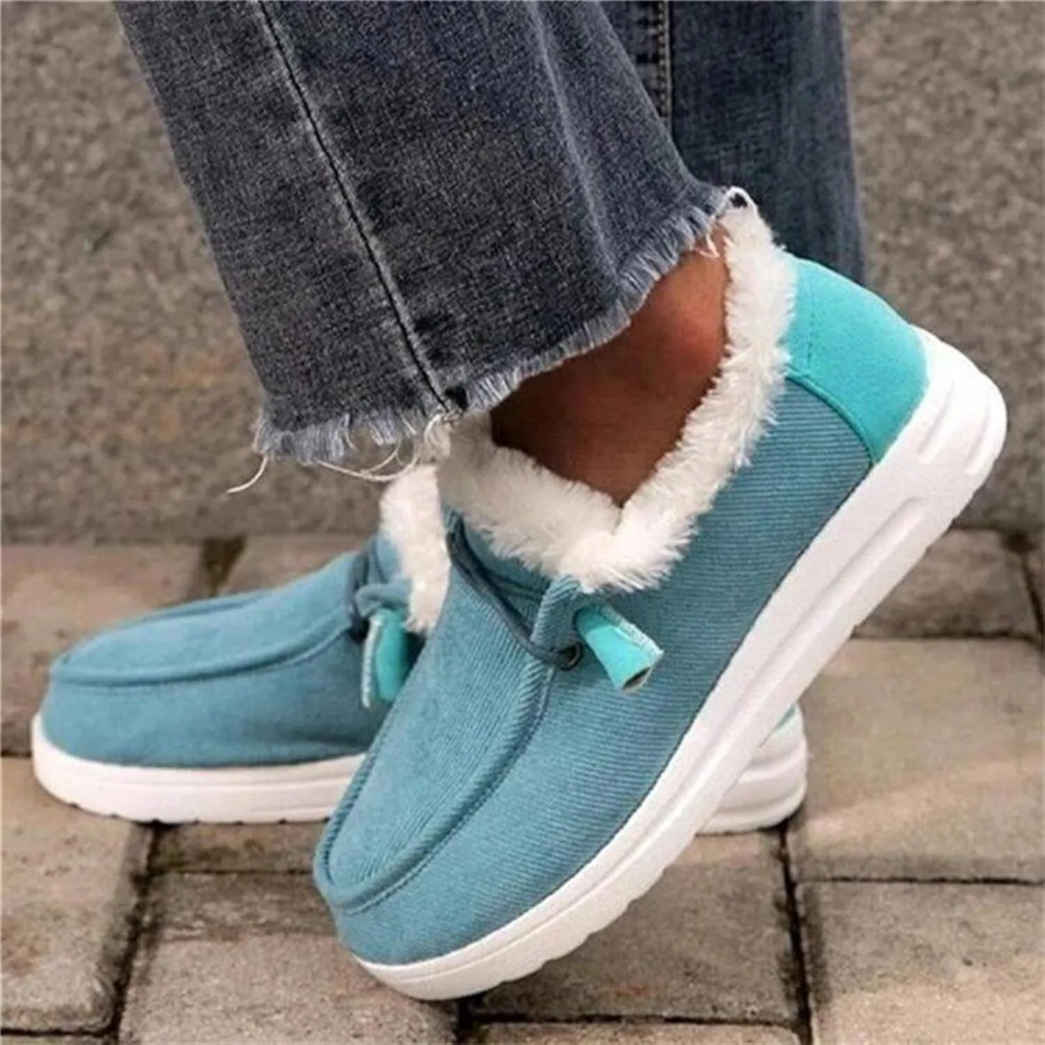 Lausiuoe Snow Boots For Women Cute Wide Calf Ankle Booties Slip On Comfort Winter Fuzzy Fashion Casual Walking Shoes Loafers