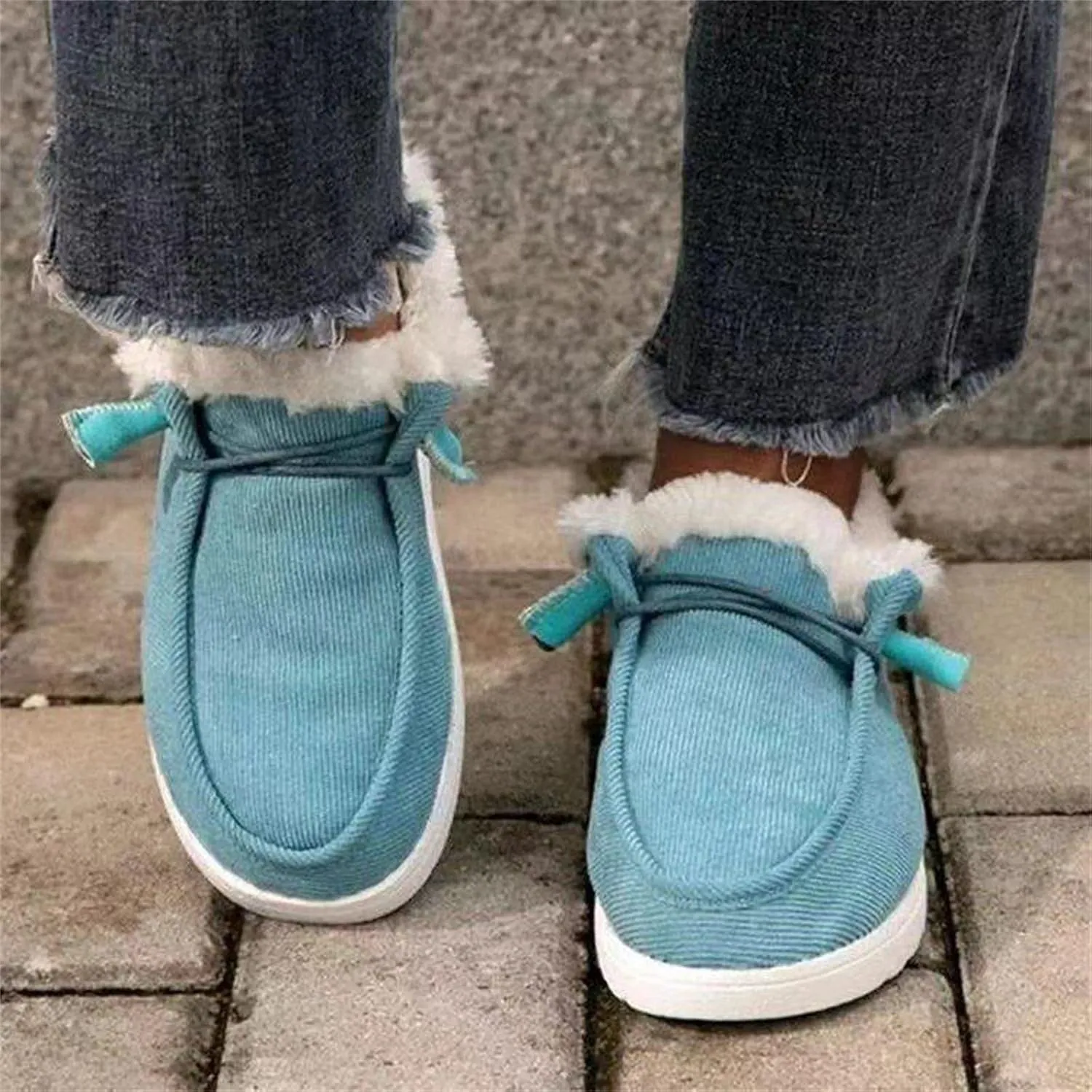 Lausiuoe Snow Boots For Women Cute Wide Calf Ankle Booties Slip On Comfort Winter Fuzzy Fashion Casual Walking Shoes Loafers