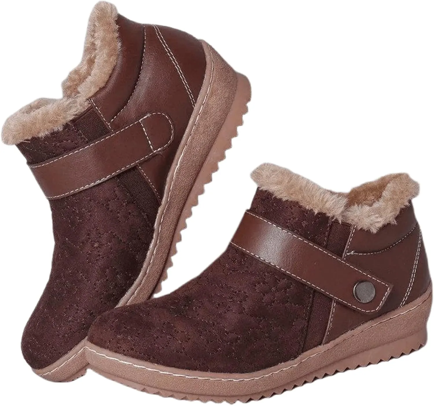 Lausiuoe Snow Boots For Women Cute Wide Calf Warm Fur Lined Winter Ankle Booties Casual Fashion Fuzzy Warm Outdoor Shoes