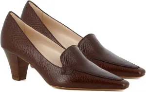 LEHOOR Women 2 Inch Slip On Formal Office Work Business Loafer Brown Chunky Block Heel Shoes Pointed Closed Toe Heels Leather Oxford Shoes Ladies Comfort Professional Pump Matte-Snake Brown 7.5 M US