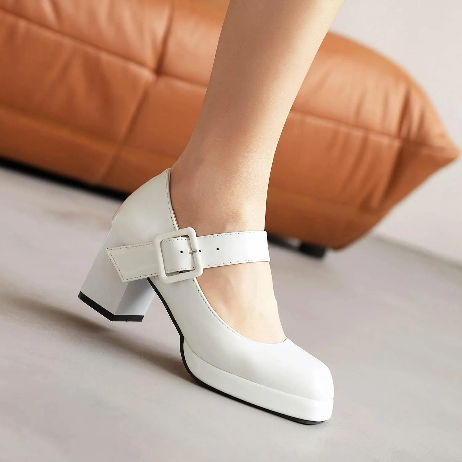 LEHOOR Women Chunky Platform Mary Jane Pumps Square Toe Buckled Ankle Strap 3" Block High Heels Mary Janes Lolita Shoes Goth Punk Heels Closed Toe Sandals Girl Office Work Fashion Trendy 4-15 M US