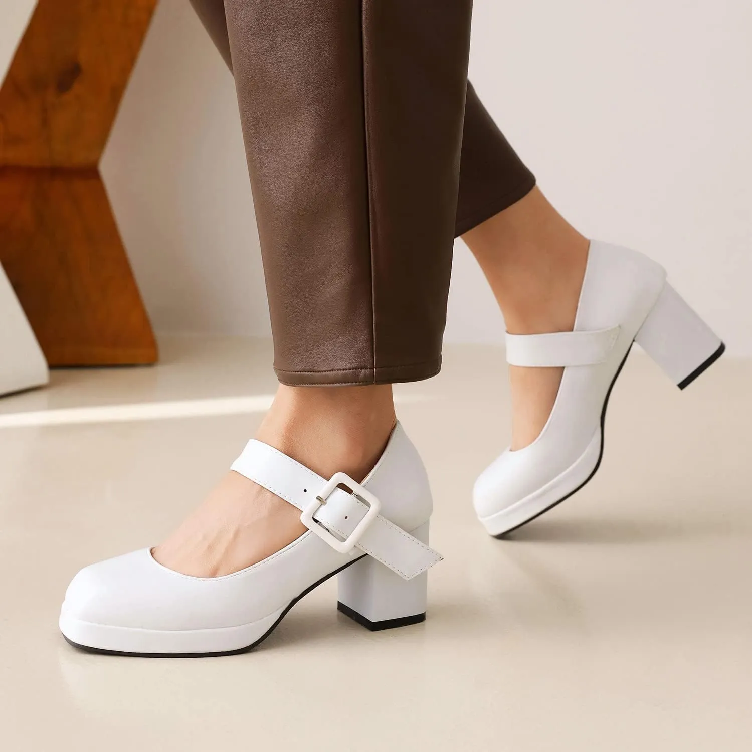 LEHOOR Women Chunky Platform Mary Jane Pumps Square Toe Buckled Ankle Strap 3" Block High Heels Mary Janes Lolita Shoes Goth Punk Heels Closed Toe Sandals Girl Office Work Fashion Trendy 4-15 M US