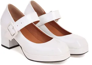 LEHOOR Women Chunky Platform Mary Jane Pumps Square Toe Buckled Ankle Strap 3" Block High Heels Mary Janes Lolita Shoes Goth Punk Heels Closed Toe Sandals Girl Office Work Fashion Trendy 4-15 M US