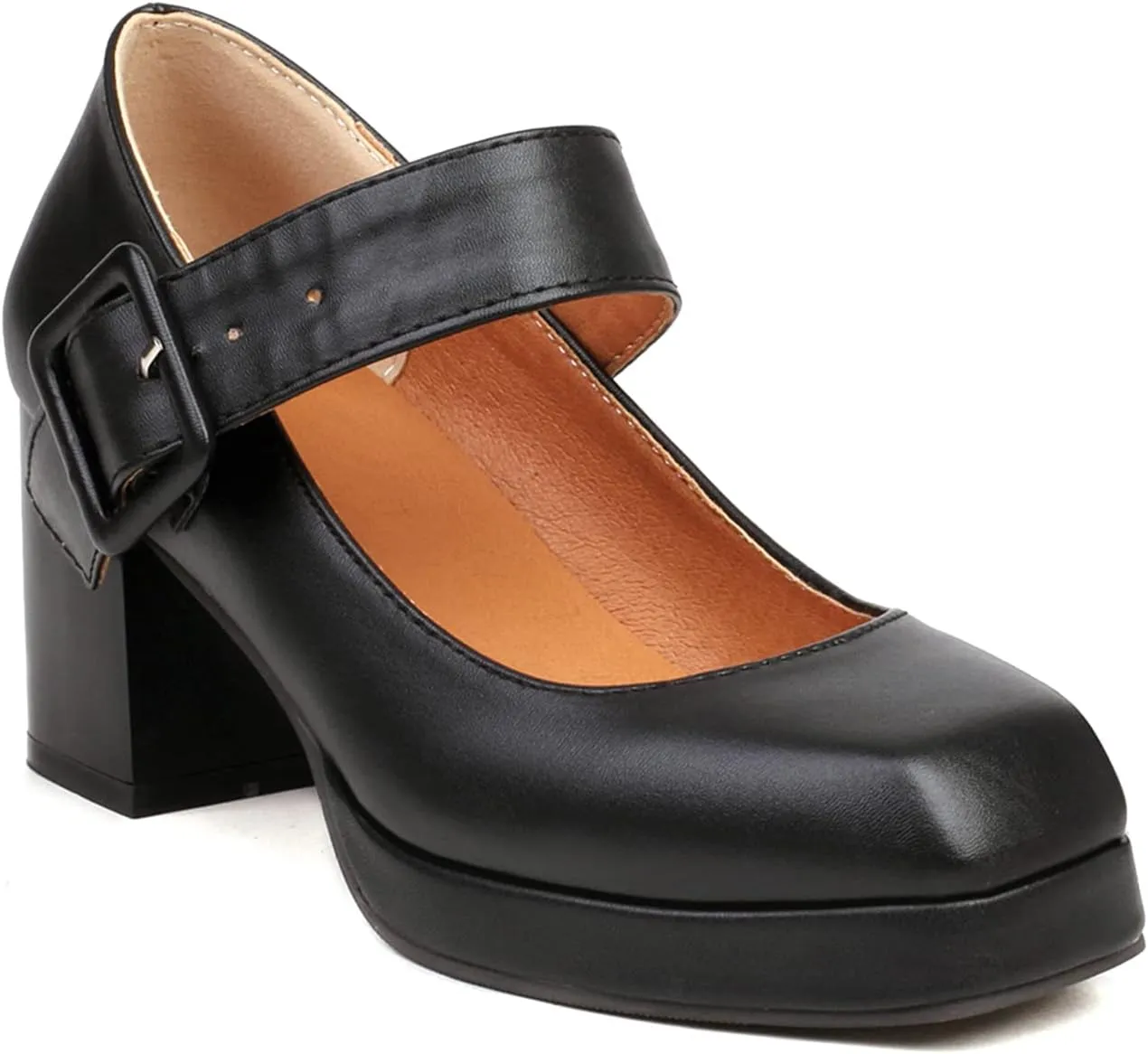LEHOOR Women Chunky Platform Mary Jane Pumps Square Toe Buckled Ankle Strap 3" Block High Heels Mary Janes Lolita Shoes Goth Punk Heels Closed Toe Sandals Girl Office Work Fashion Trendy 4-15 M US
