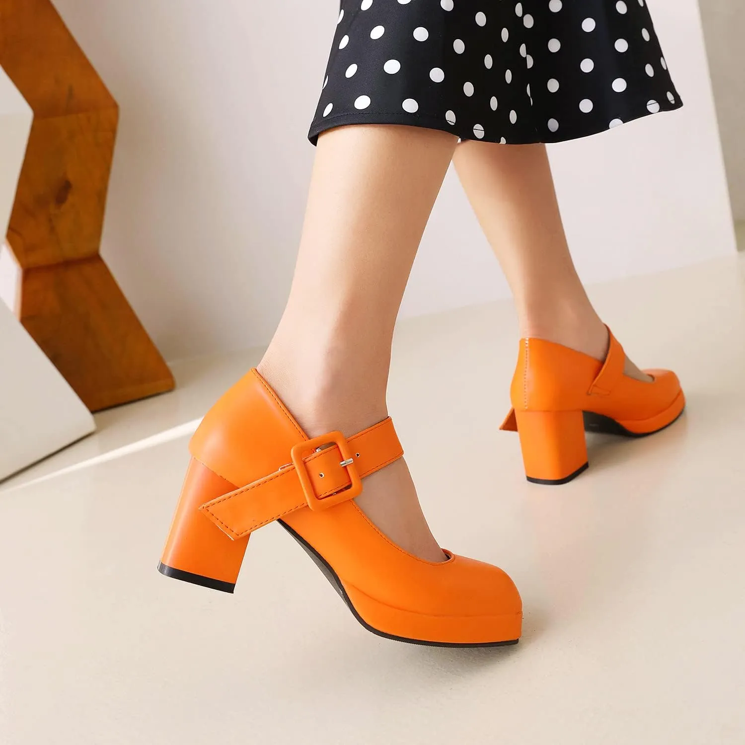 LEHOOR Women Chunky Platform Mary Jane Pumps Square Toe Buckled Ankle Strap 3" Block High Heels Mary Janes Lolita Shoes Goth Punk Heels Closed Toe Sandals Girl Office Work Fashion Trendy 4-15 M US