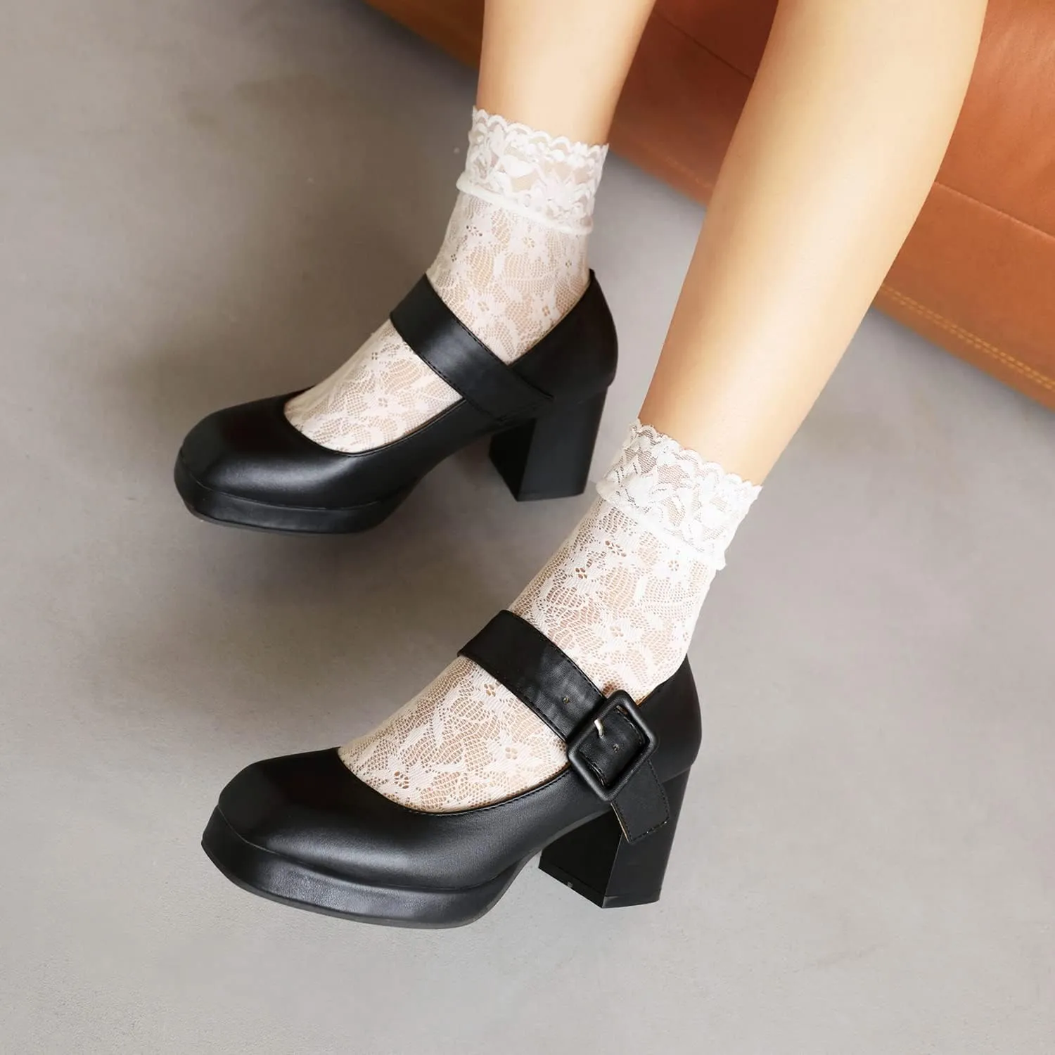 LEHOOR Women Chunky Platform Mary Jane Pumps Square Toe Buckled Ankle Strap 3" Block High Heels Mary Janes Lolita Shoes Goth Punk Heels Closed Toe Sandals Girl Office Work Fashion Trendy 4-15 M US