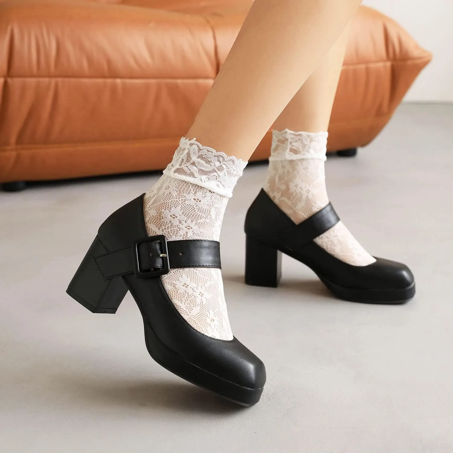 LEHOOR Women Chunky Platform Mary Jane Pumps Square Toe Buckled Ankle Strap 3" Block High Heels Mary Janes Lolita Shoes Goth Punk Heels Closed Toe Sandals Girl Office Work Fashion Trendy 4-15 M US