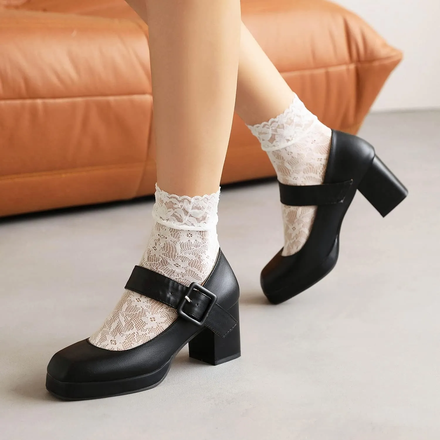 LEHOOR Women Chunky Platform Mary Jane Pumps Square Toe Buckled Ankle Strap 3" Block High Heels Mary Janes Lolita Shoes Goth Punk Heels Closed Toe Sandals Girl Office Work Fashion Trendy 4-15 M US