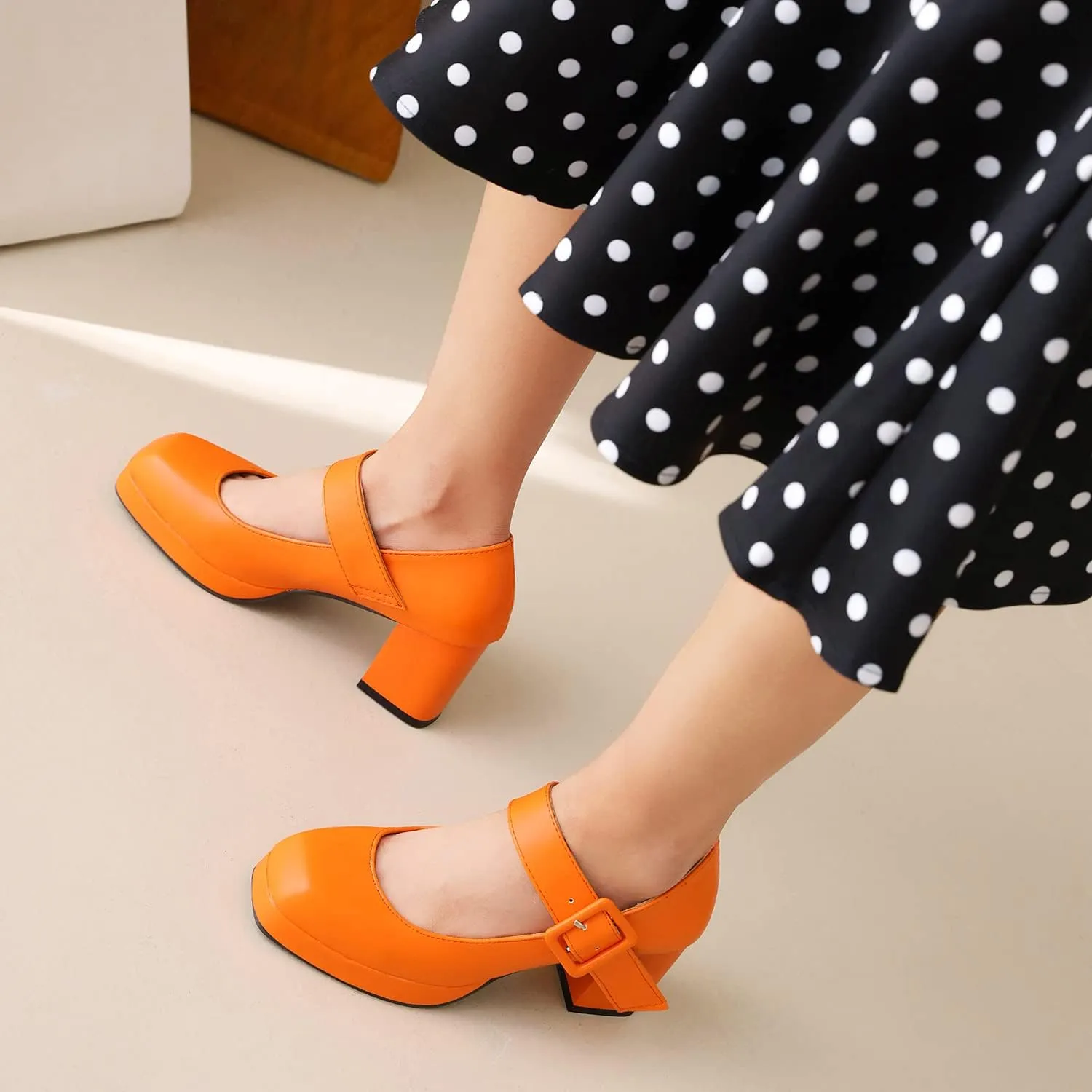 LEHOOR Women Chunky Platform Mary Jane Pumps Square Toe Buckled Ankle Strap 3" Block High Heels Mary Janes Lolita Shoes Goth Punk Heels Closed Toe Sandals Girl Office Work Fashion Trendy 4-15 M US