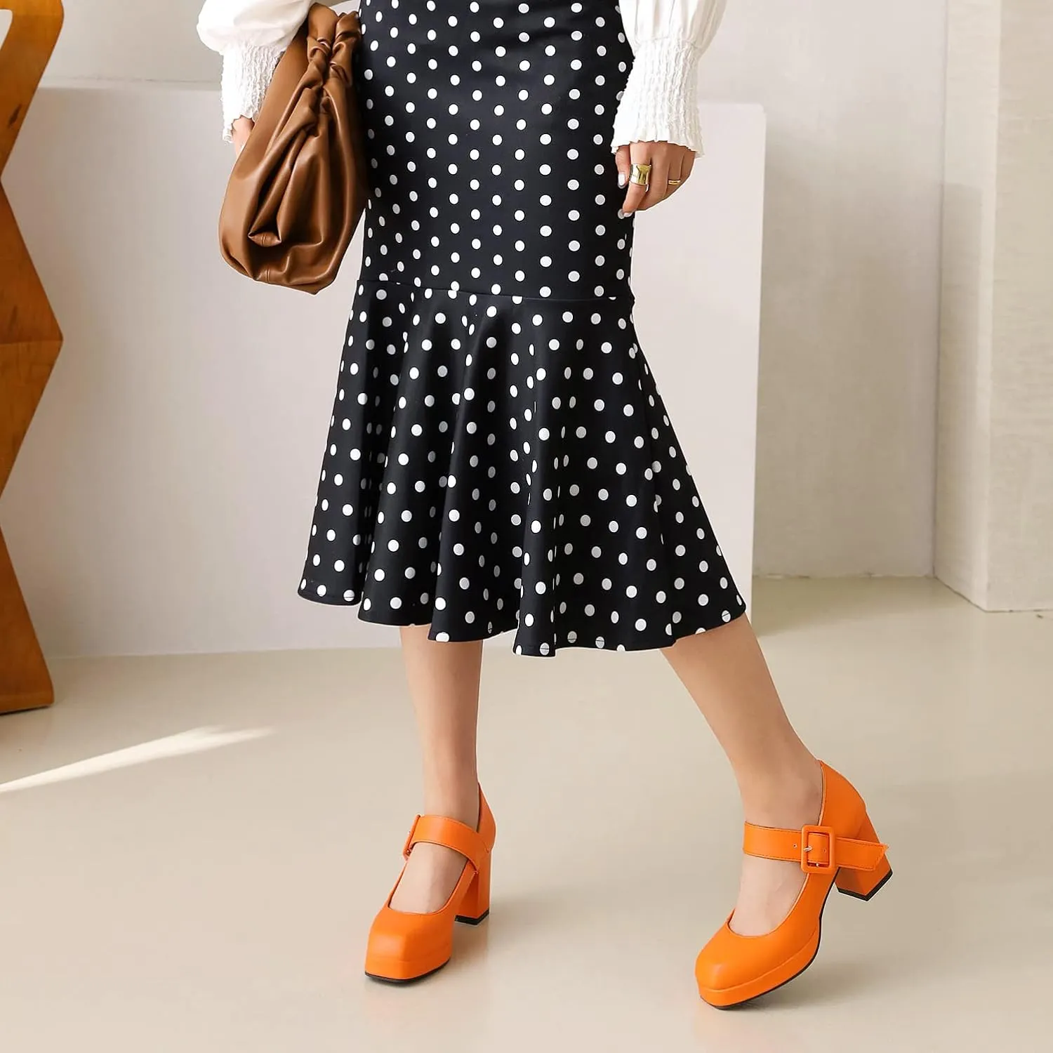 LEHOOR Women Chunky Platform Mary Jane Pumps Square Toe Buckled Ankle Strap 3" Block High Heels Mary Janes Lolita Shoes Goth Punk Heels Closed Toe Sandals Girl Office Work Fashion Trendy 4-15 M US