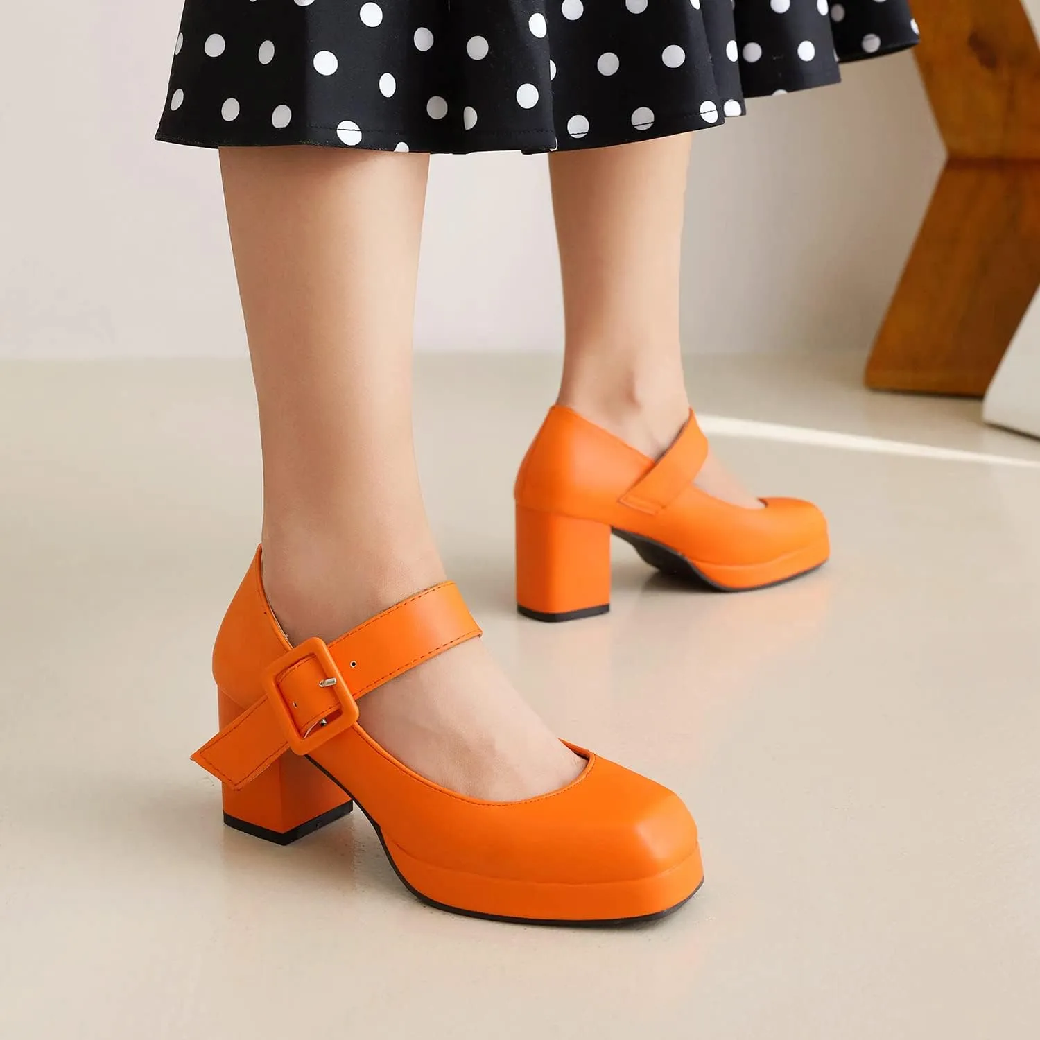 LEHOOR Women Chunky Platform Mary Jane Pumps Square Toe Buckled Ankle Strap 3" Block High Heels Mary Janes Lolita Shoes Goth Punk Heels Closed Toe Sandals Girl Office Work Fashion Trendy 4-15 M US