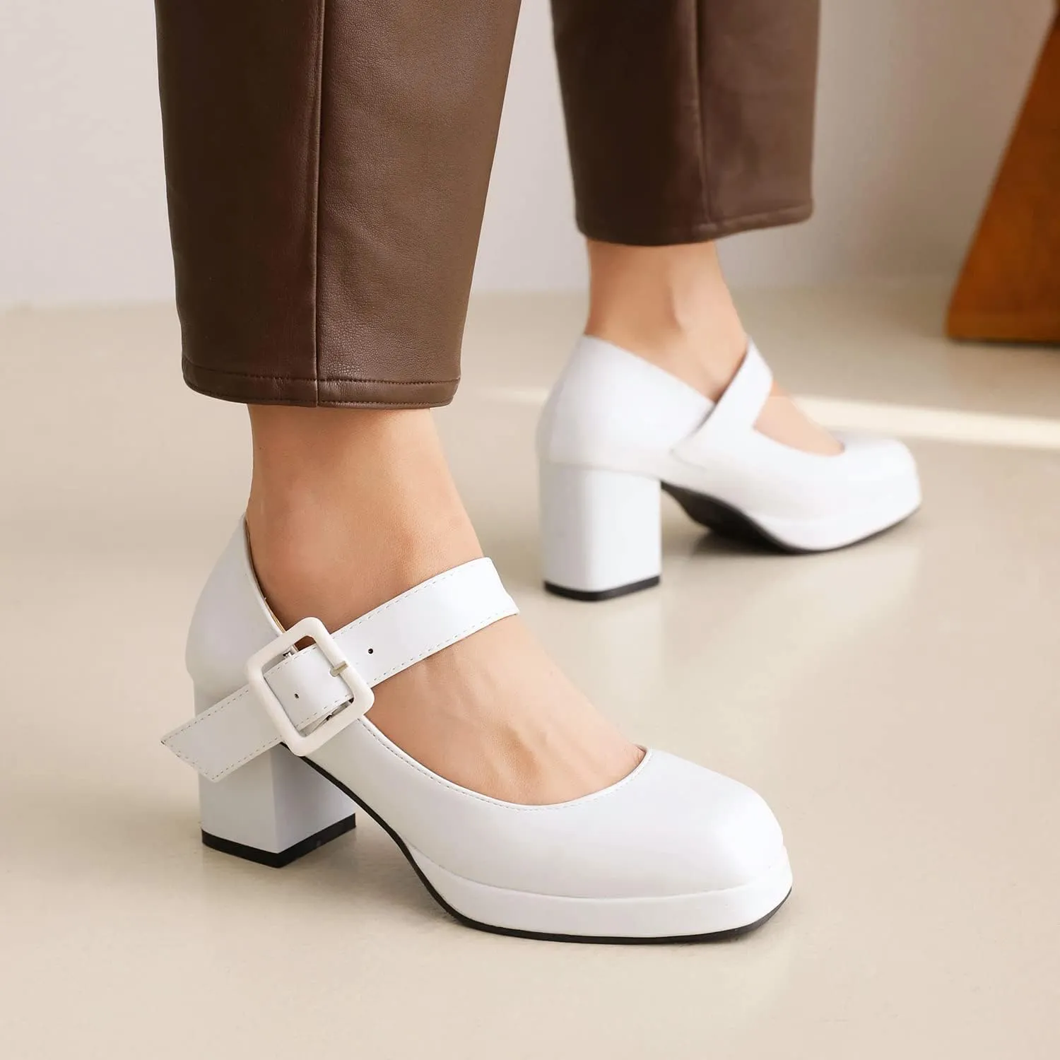 LEHOOR Women Chunky Platform Mary Jane Pumps Square Toe Buckled Ankle Strap 3" Block High Heels Mary Janes Lolita Shoes Goth Punk Heels Closed Toe Sandals Girl Office Work Fashion Trendy 4-15 M US