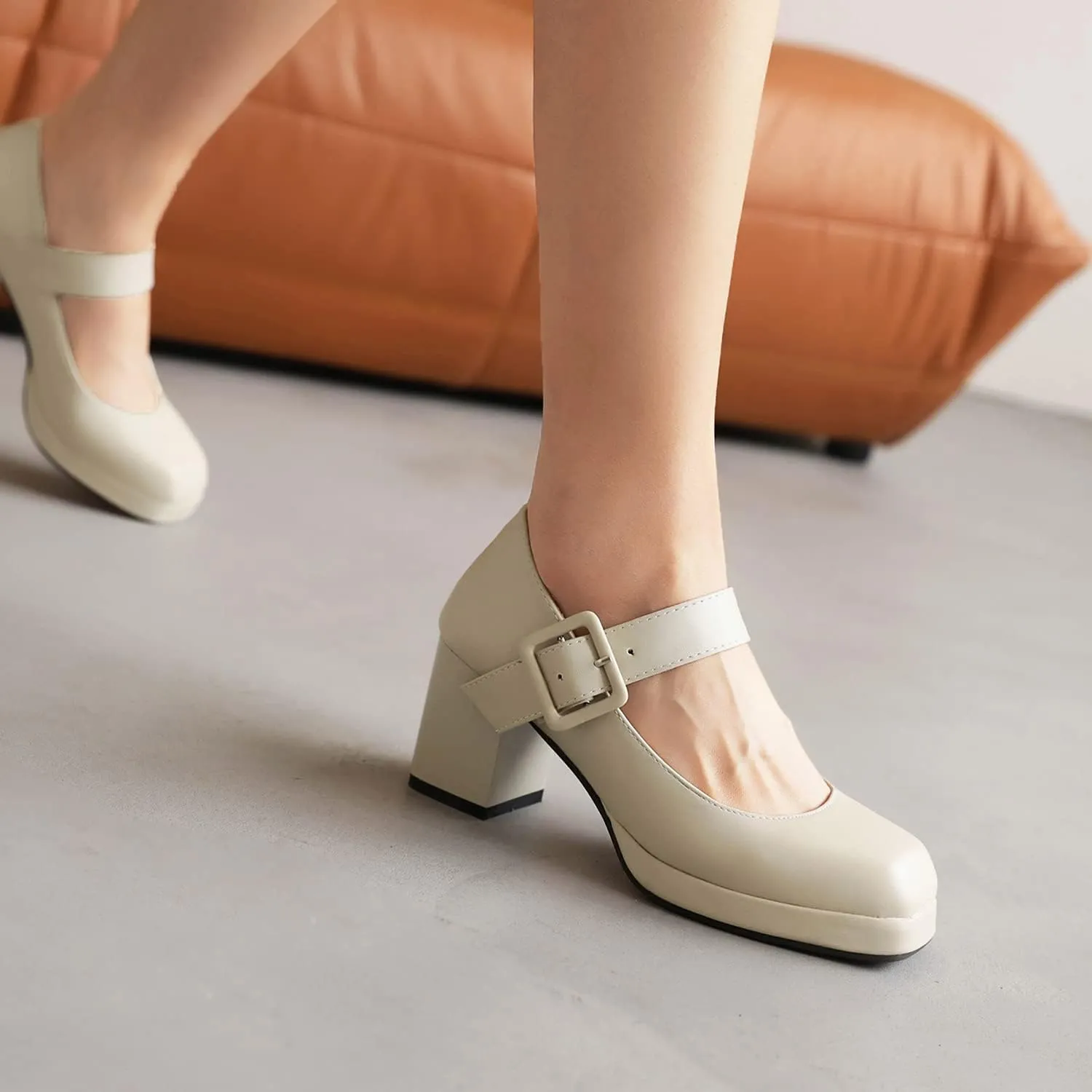 LEHOOR Women Chunky Platform Mary Jane Pumps Square Toe Buckled Ankle Strap 3" Block High Heels Mary Janes Lolita Shoes Goth Punk Heels Closed Toe Sandals Girl Office Work Fashion Trendy 4-15 M US