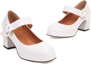 LEHOOR Women Chunky Platform Mary Jane Pumps Square Toe Buckled Ankle Strap 3" Block High Heels Mary Janes Lolita Shoes Goth Punk Heels Closed Toe Sandals Girl Office Work Fashion Trendy 4-15 M US