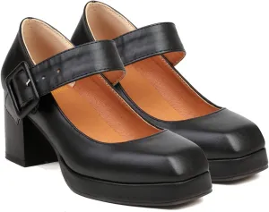LEHOOR Women Chunky Platform Mary Jane Pumps Square Toe Buckled Ankle Strap 3" Block High Heels Mary Janes Lolita Shoes Goth Punk Heels Closed Toe Sandals Girl Office Work Fashion Trendy 4-15 M US