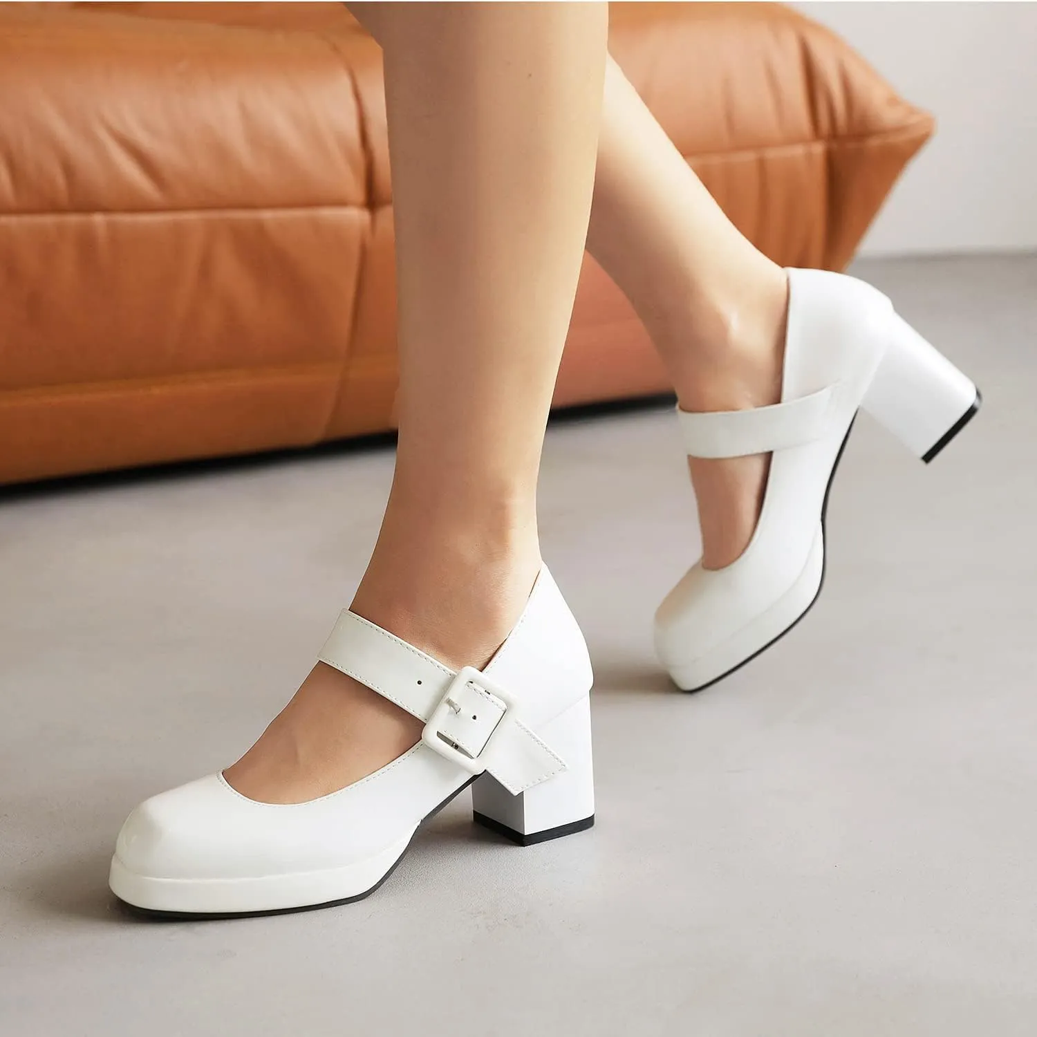 LEHOOR Women Chunky Platform Mary Jane Pumps Square Toe Buckled Ankle Strap 3" Block High Heels Mary Janes Lolita Shoes Goth Punk Heels Closed Toe Sandals Girl Office Work Fashion Trendy 4-15 M US